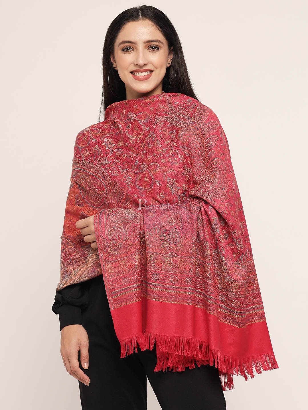 Pashtush Women's Jamawar Shawl, Pink - Image 4