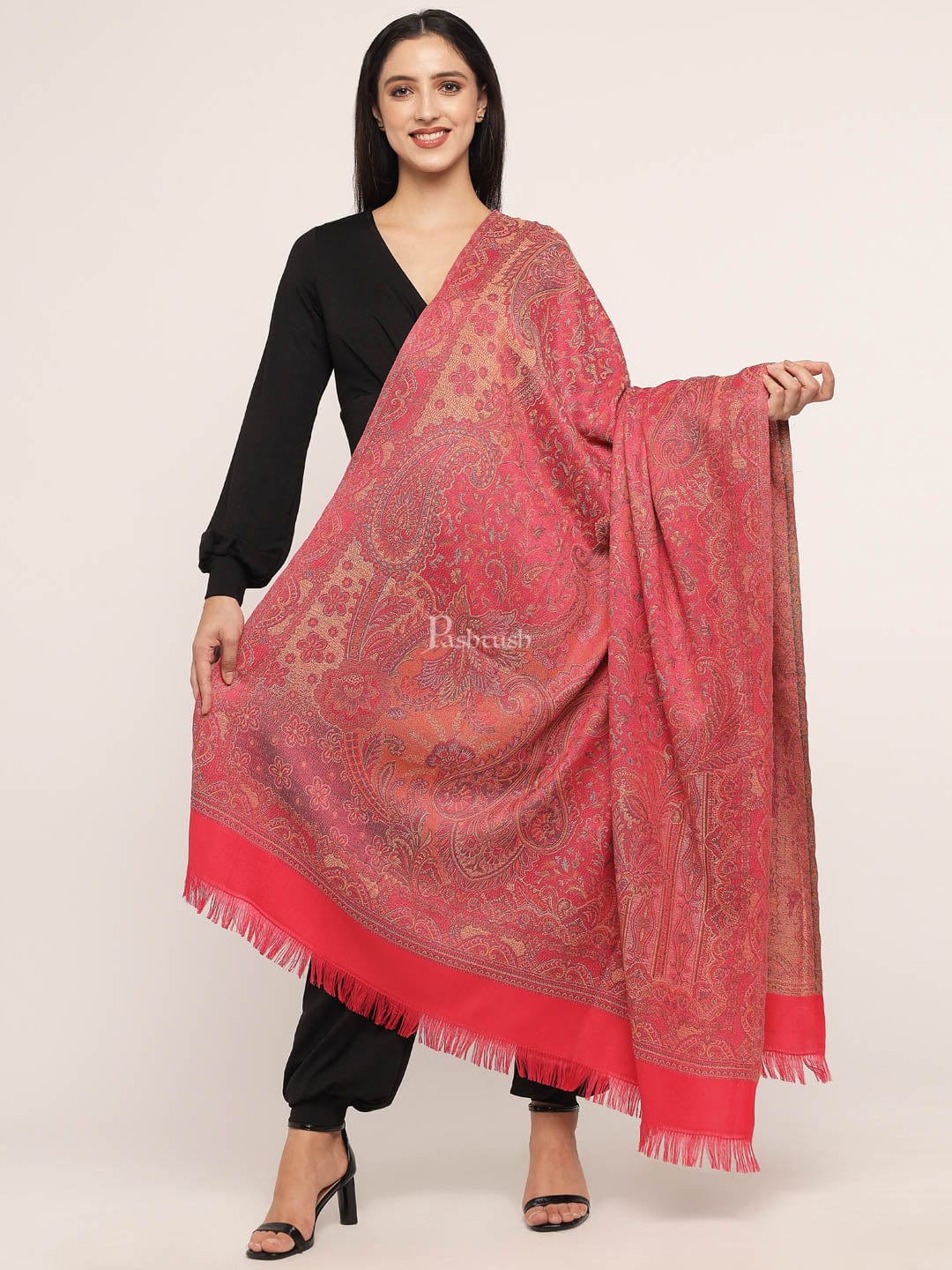Pashtush Women's Jamawar Shawl, Pink - Image 2