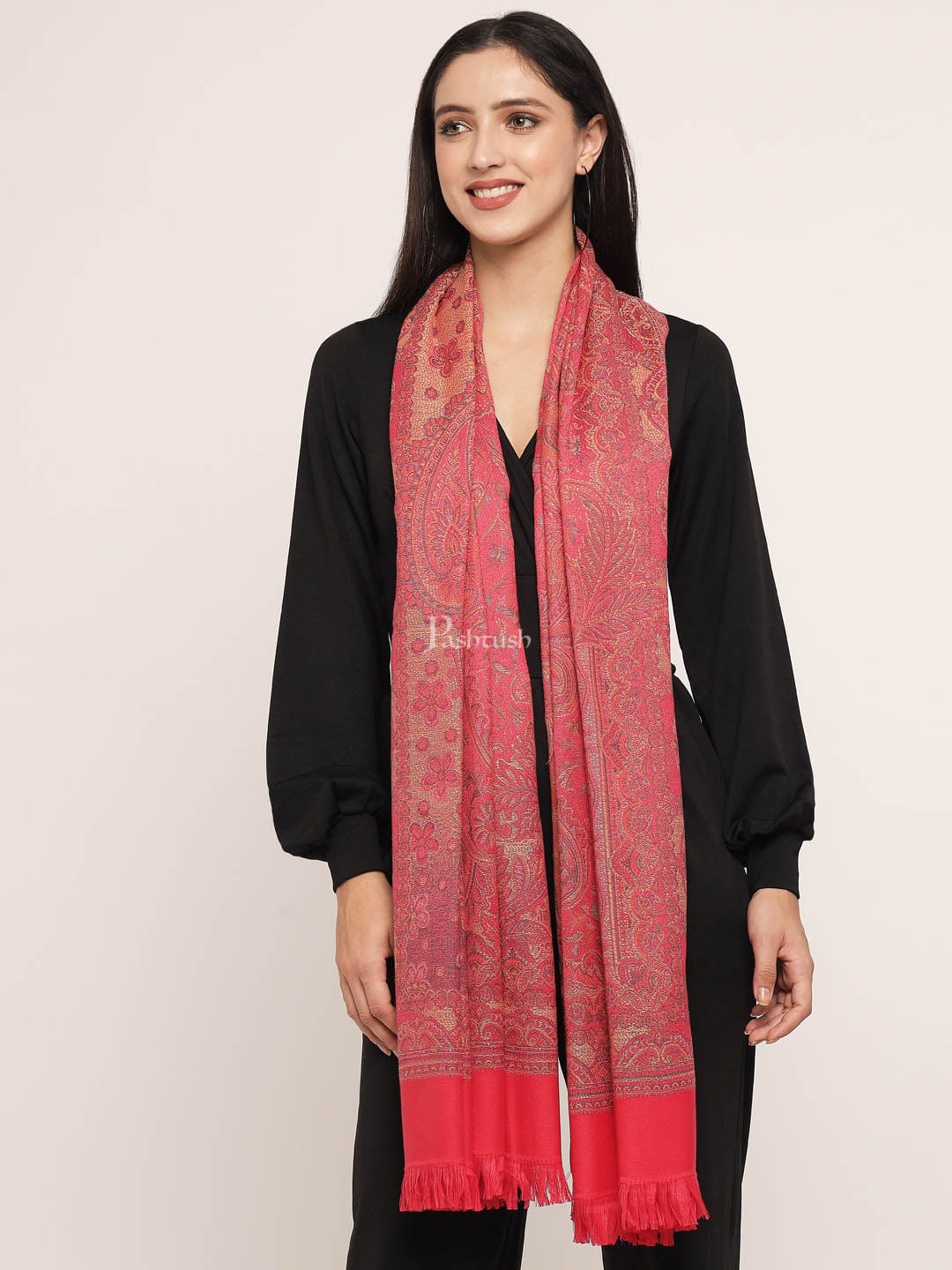 Pashtush Women's Jamawar Shawl, Pink - Image 3