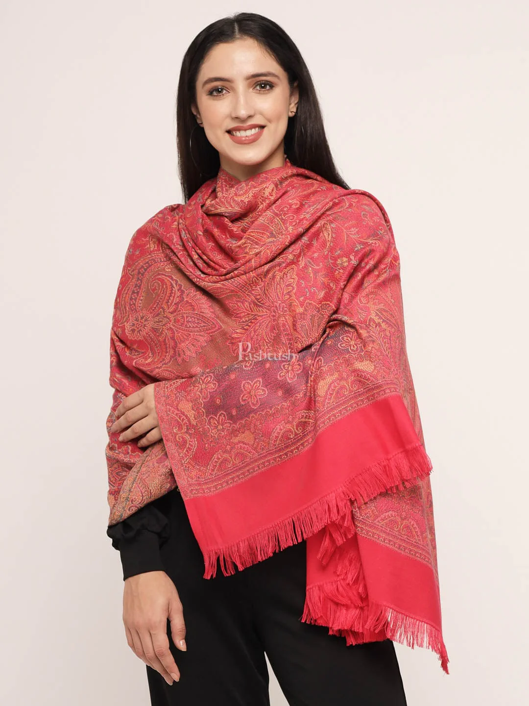 Pashtush Women's Jamawar Shawl, Pink - Image 4