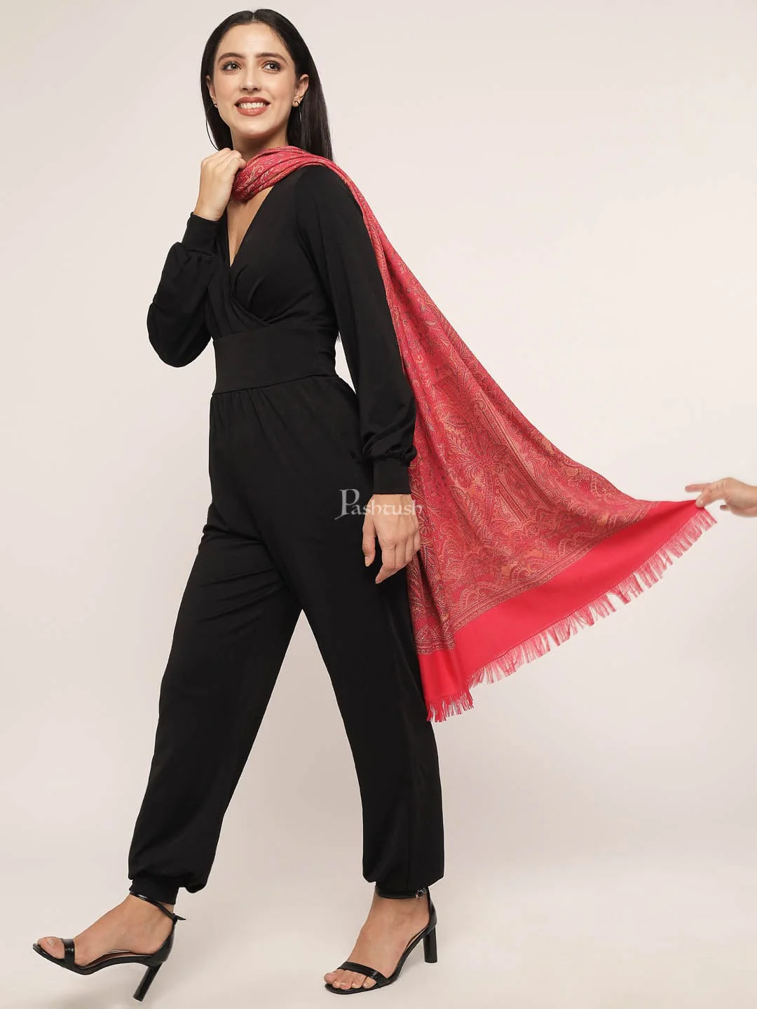Pashtush Women's Jamawar Shawl, Pink - Image 5