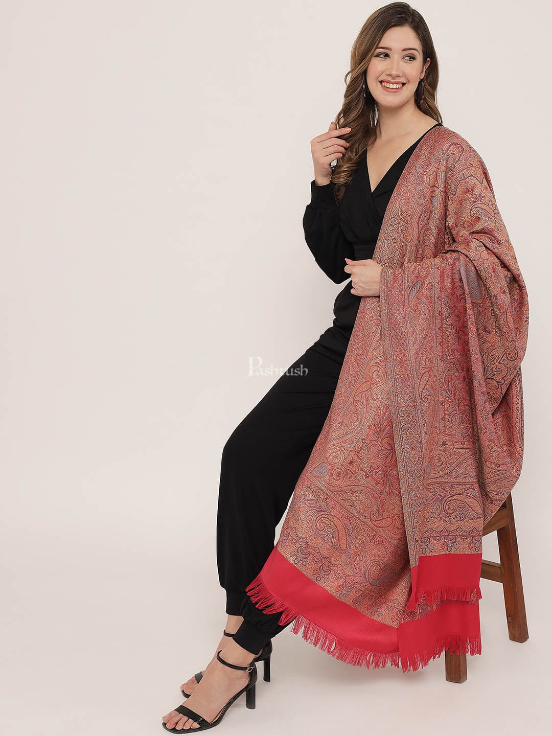Pashtush Women'S Jamawar Reversible Shawl, Pink