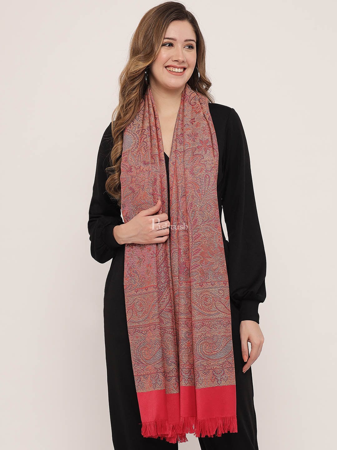Pashtush Women'S Jamawar Reversible Shawl, Pink - Image 3
