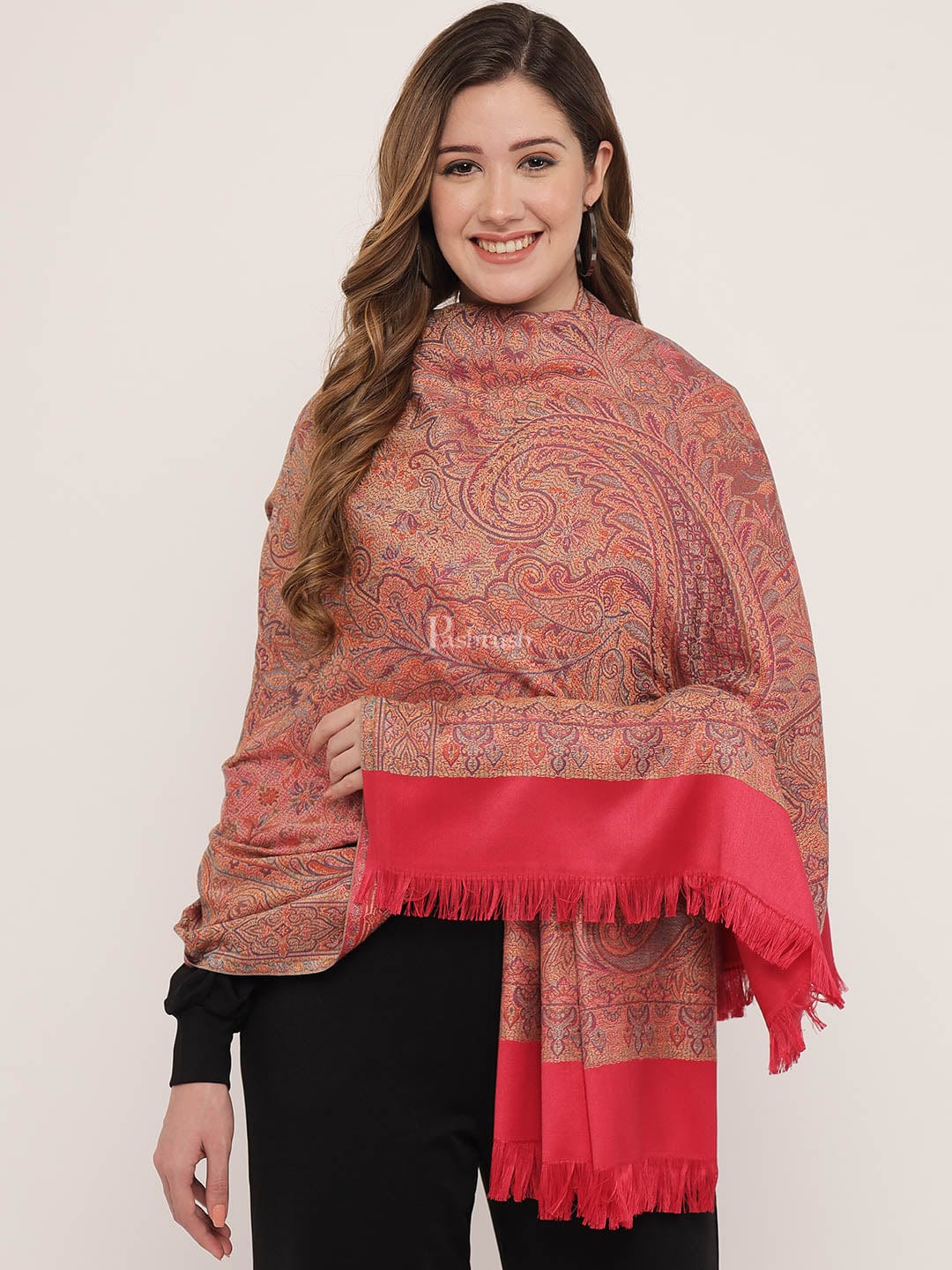Pashtush Women'S Jamawar Reversible Shawl, Pink - Image 4