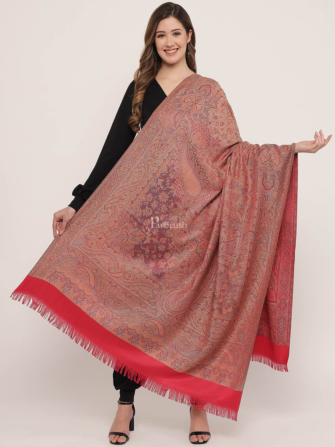Pashtush Women'S Jamawar Reversible Shawl, Pink - Image 5