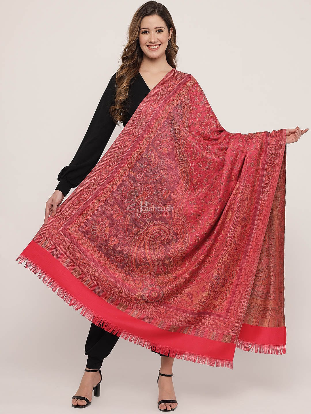 Pashtush Women's Jamawar Shawl,Pink - Image 2
