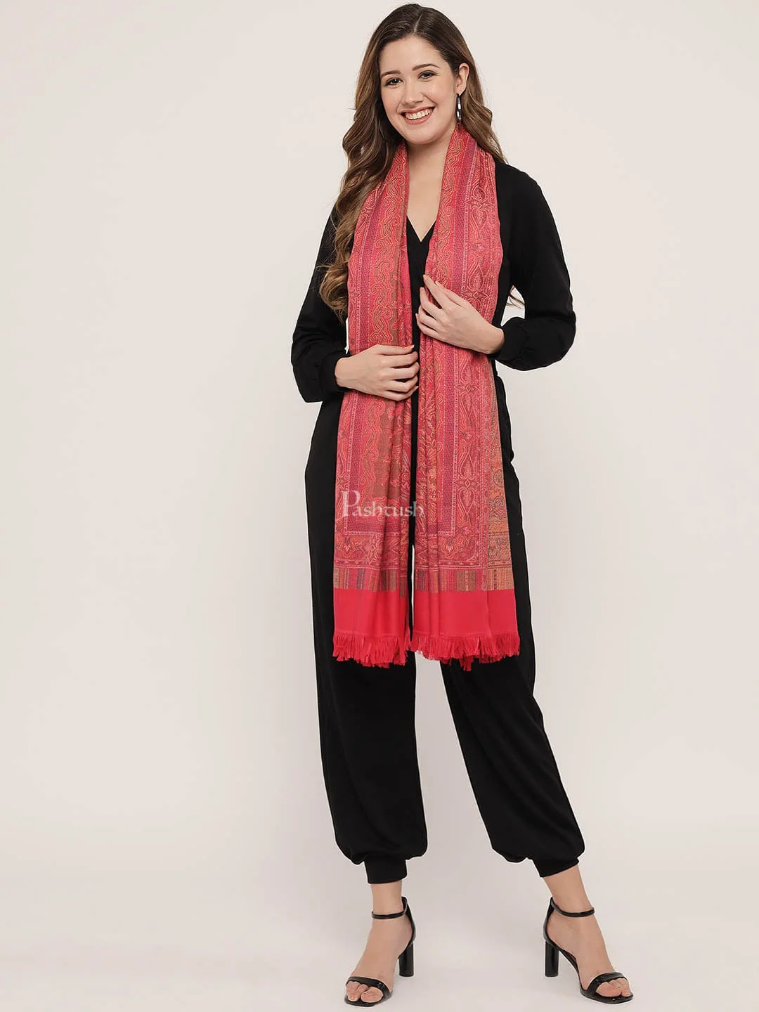 Pashtush Women's Jamawar Shawl,Pink - Image 3
