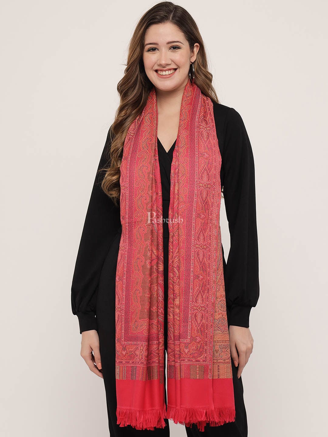 Pashtush Women's Jamawar Shawl,Pink - Image 4