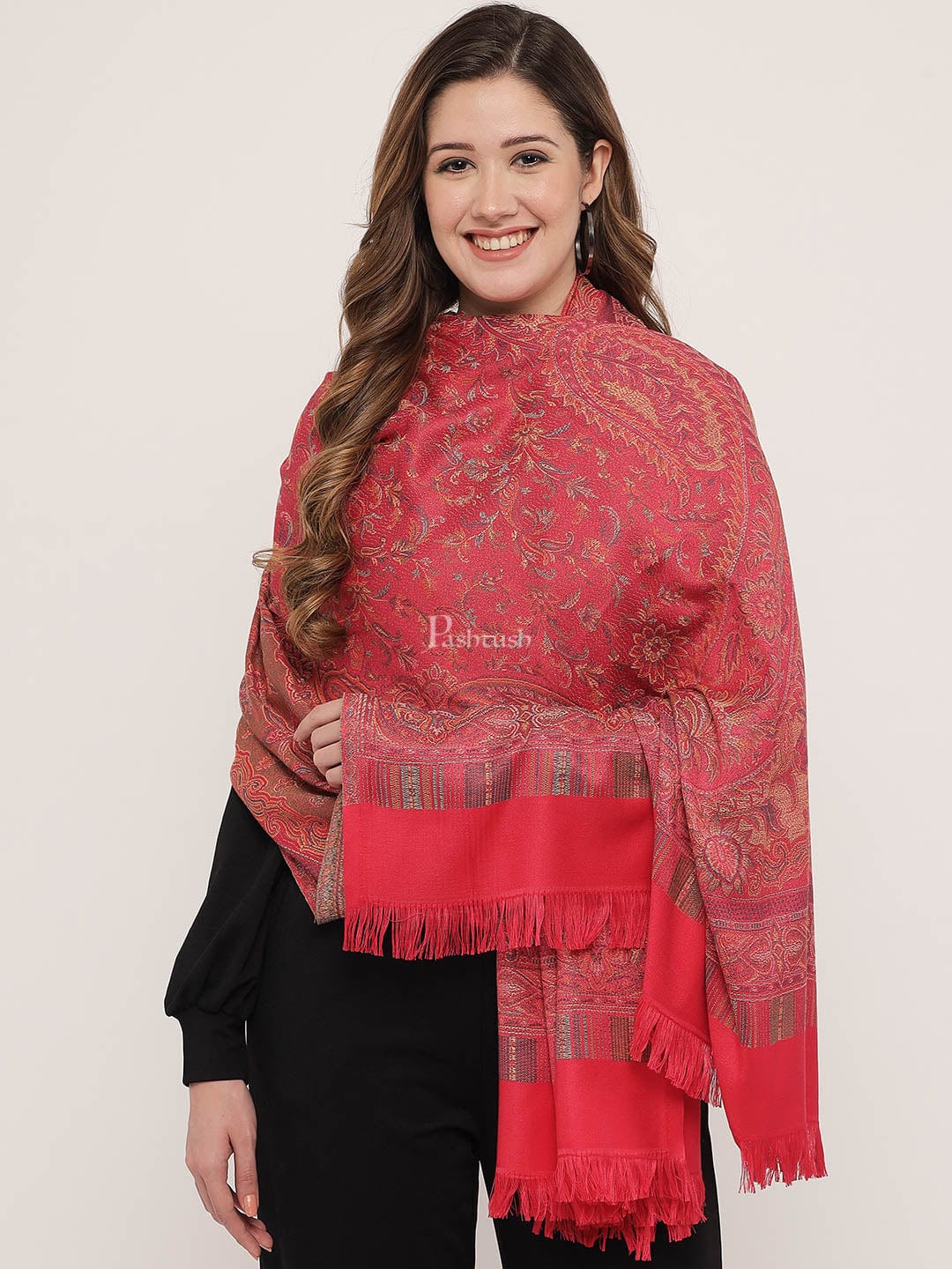 Pashtush Women's Jamawar Shawl,Pink - Image 5