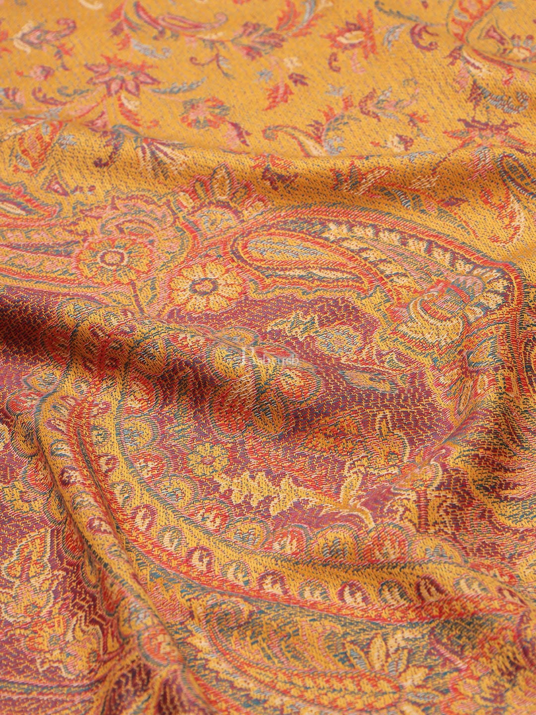 Pashtush Women's Jamawar Shawl, Mustard - Image 3