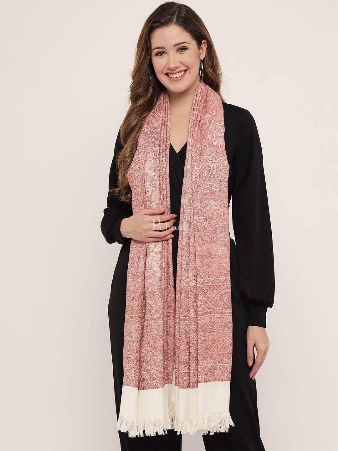 Pashtush Women's Jamawar Reversible Shawl, Ivory - Image 3