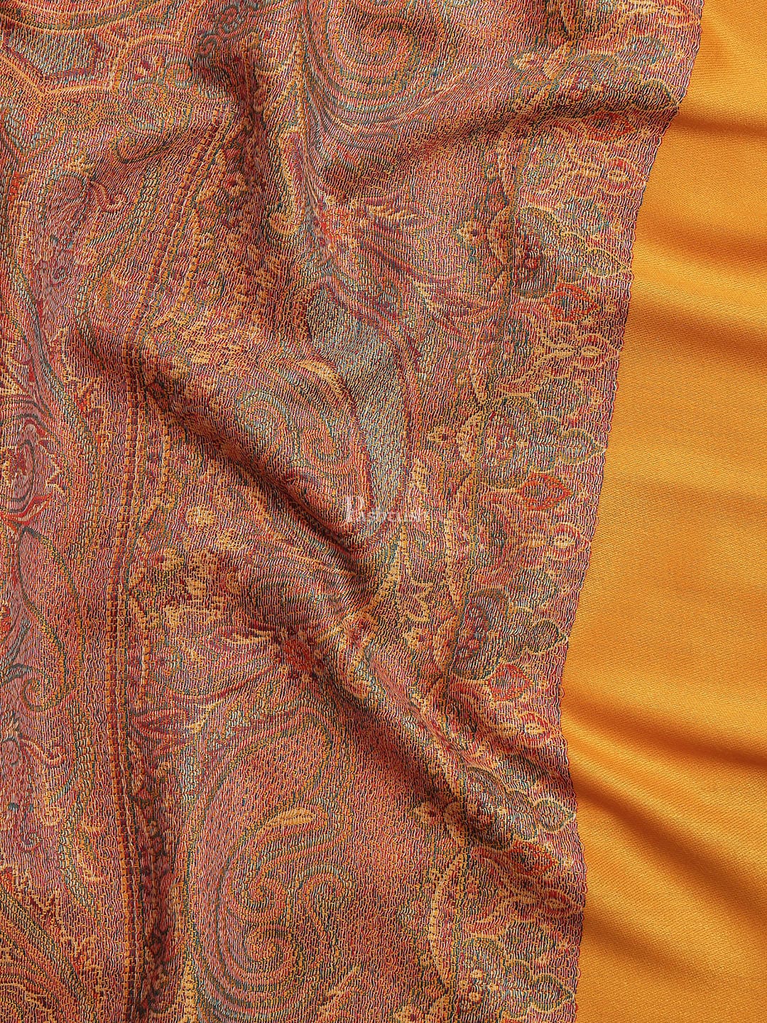 Pashtush Women's Jamawar Reversible Shawl, Mustard - Image 3