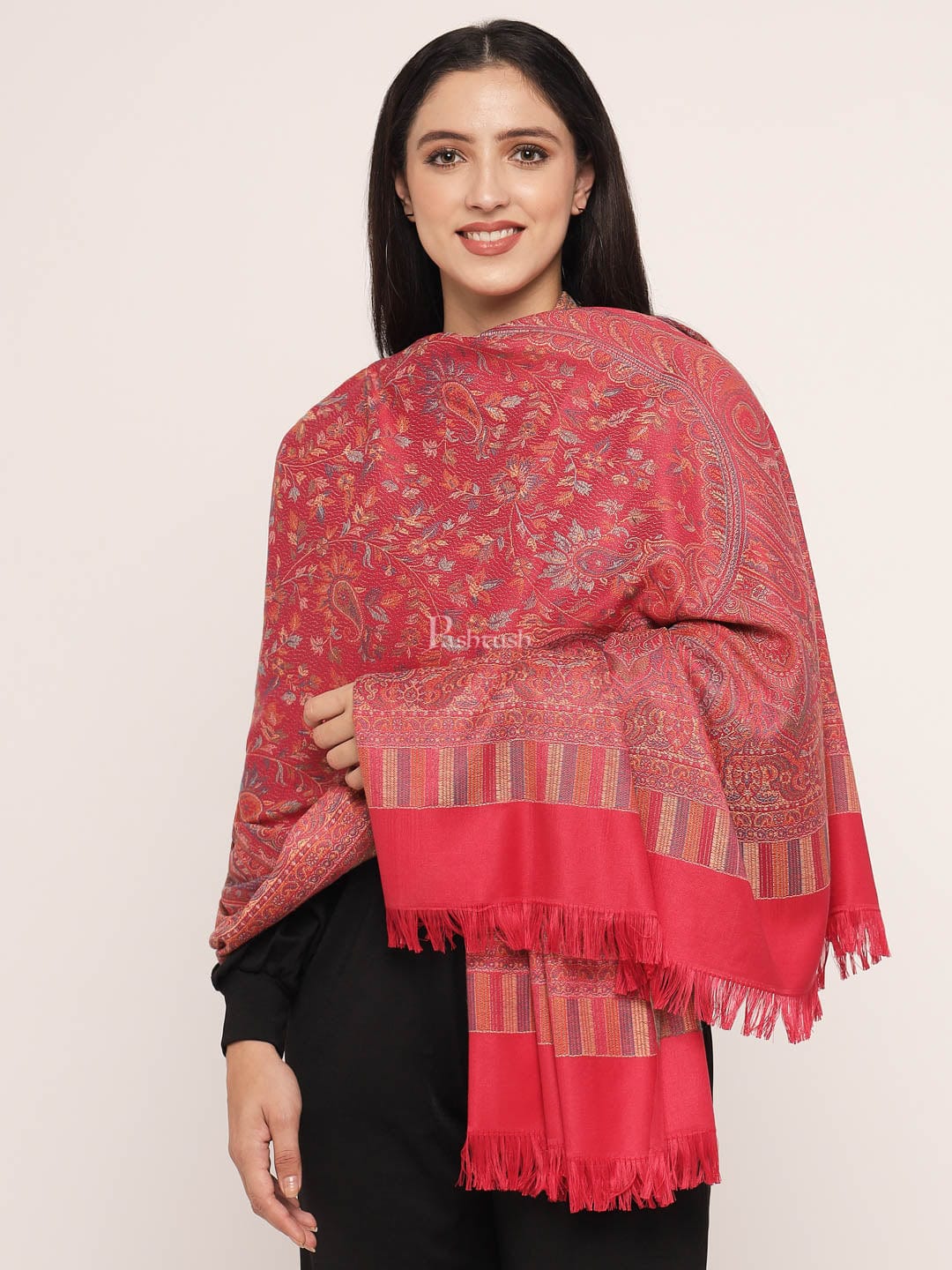 Pashtush Women's Jamawar Shawl , Pink - Image 4