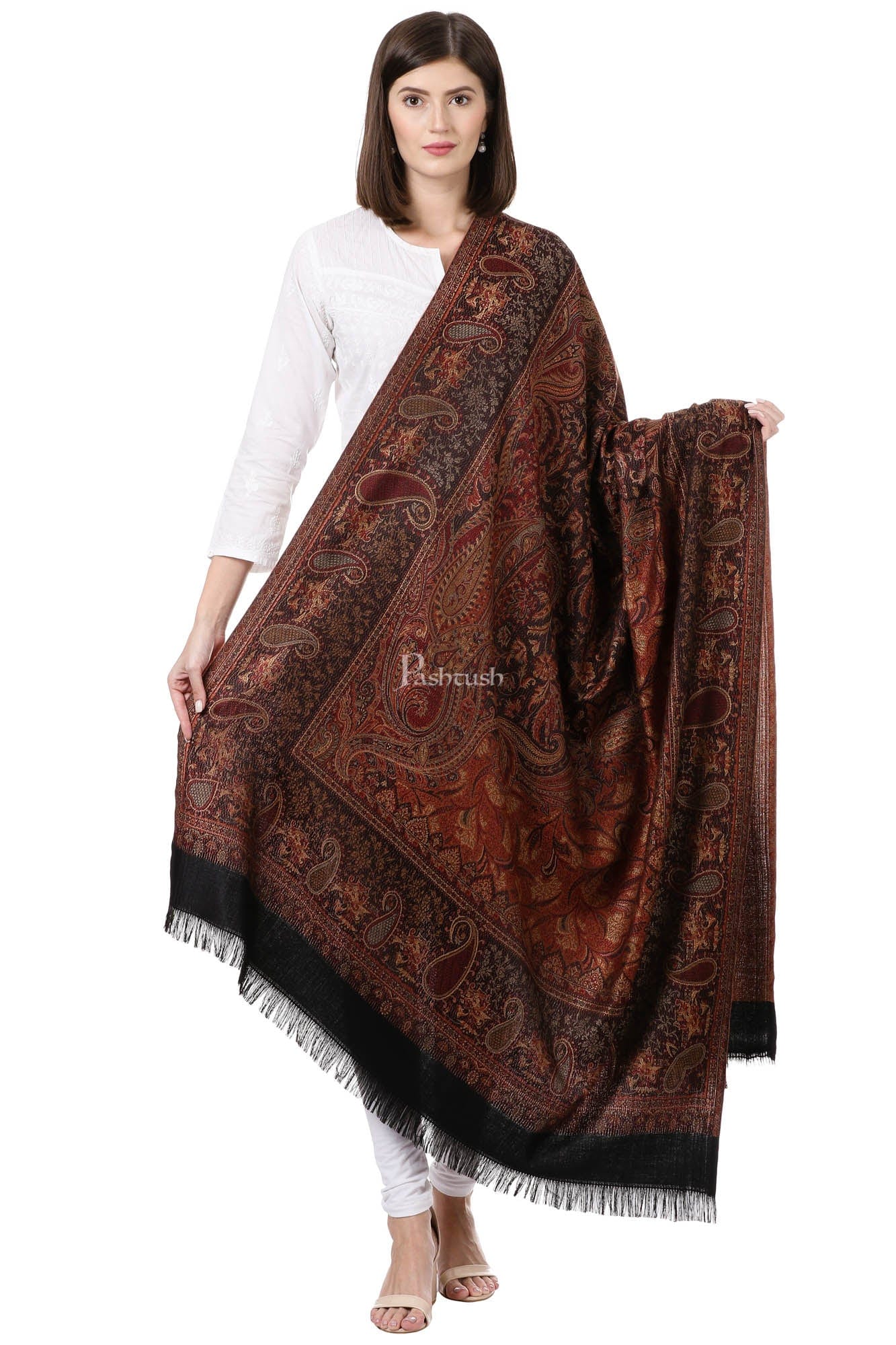 Pashtush Women'S Jamawar Shawl, Faux Pashmina, Black - Image 2