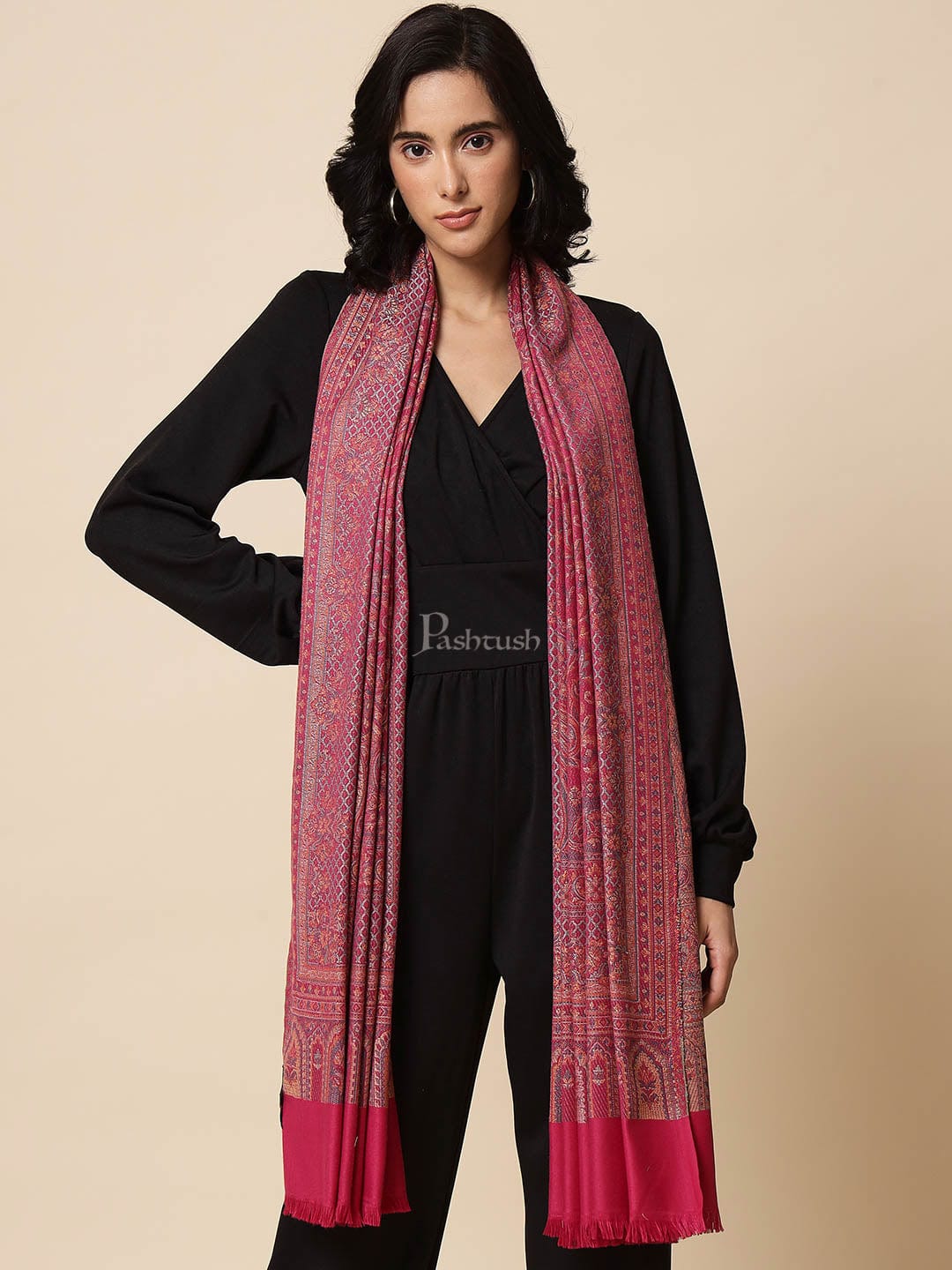 Pashtush Womens, Jamawar Shawl, Faux Pashmina, Soft and Warm, Pink