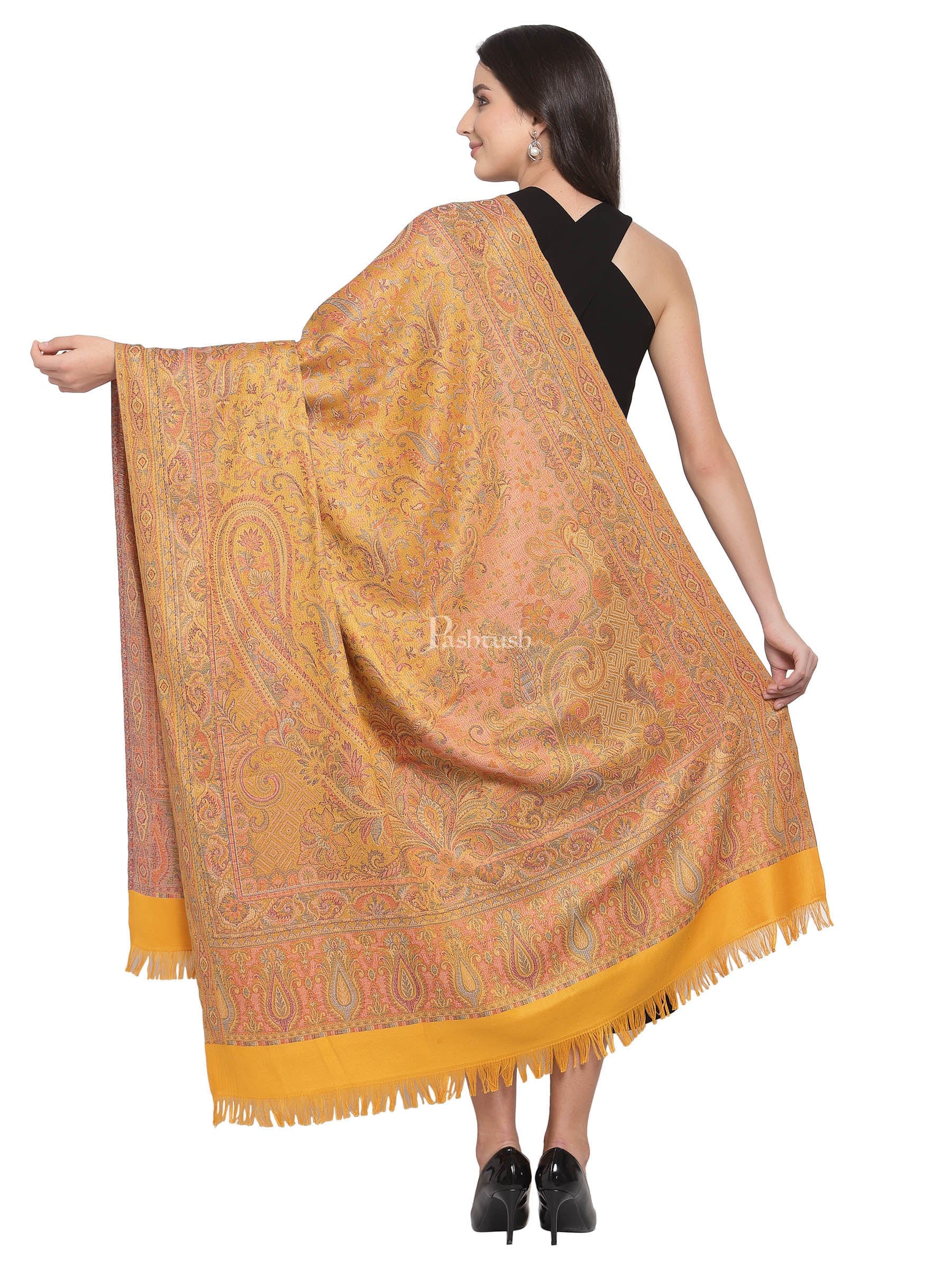 Pashtush Women's Jamawar Shawl, Mustard - Image 4