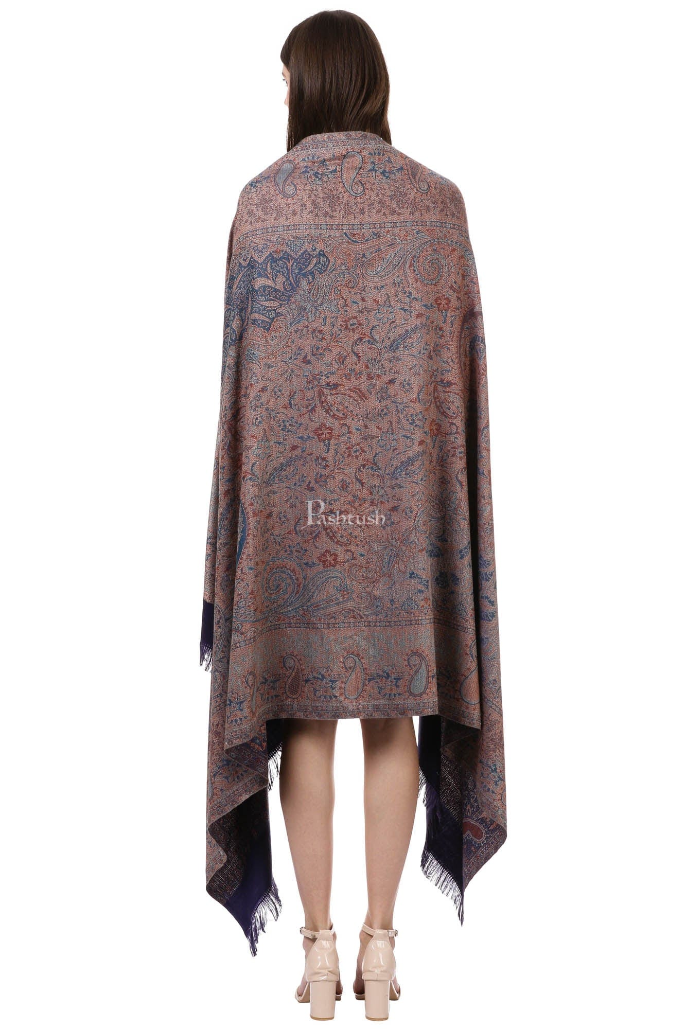 Pashtush Women's Jamawar Shawl, Navy Blue - Image 8