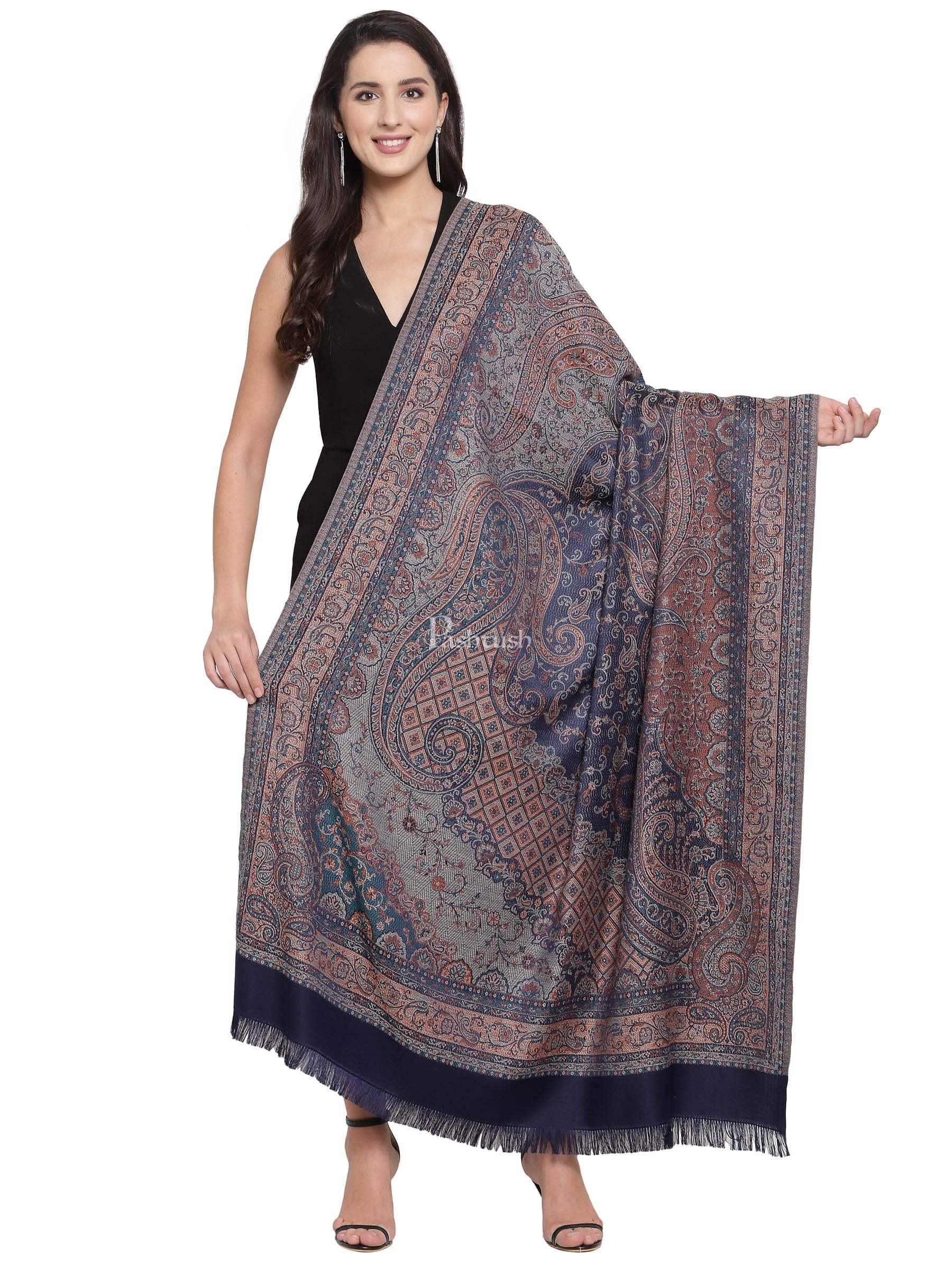Pashtush Women'S Jamawar Shawl, Navy Blue - Image 4