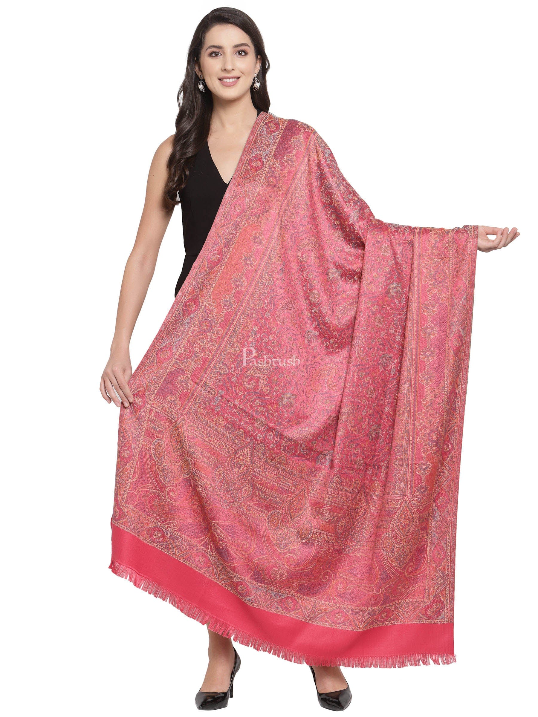 Pashtush Women's Jamawar Shawl, Pink