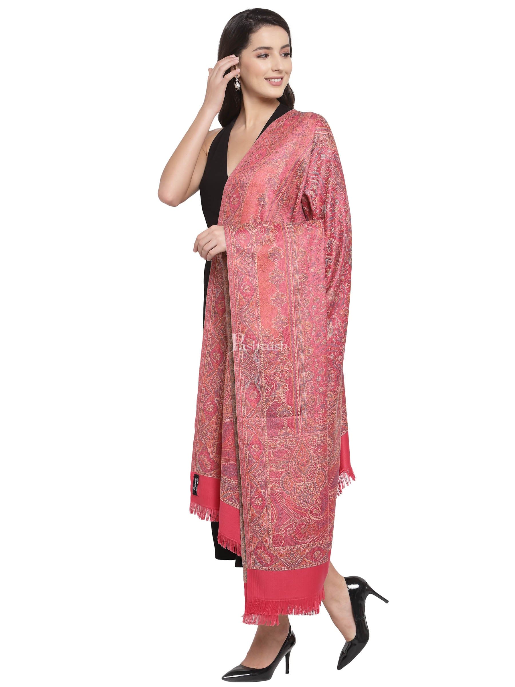 Pashtush Women's Jamawar Shawl, Pink - Image 4