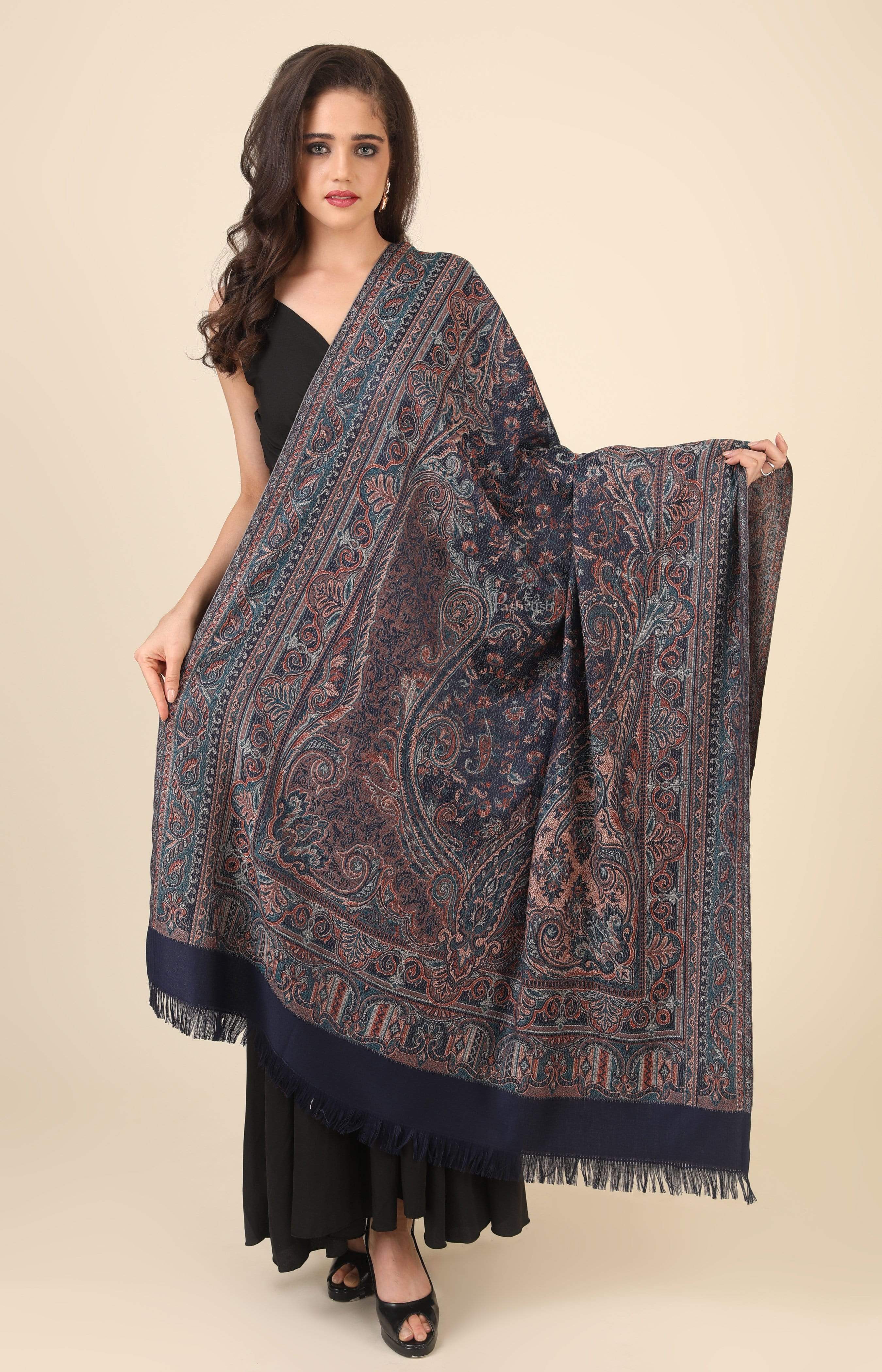 Pashtush Women'S Jamawar Shawl, Faux Pashmina Blue - Image 2