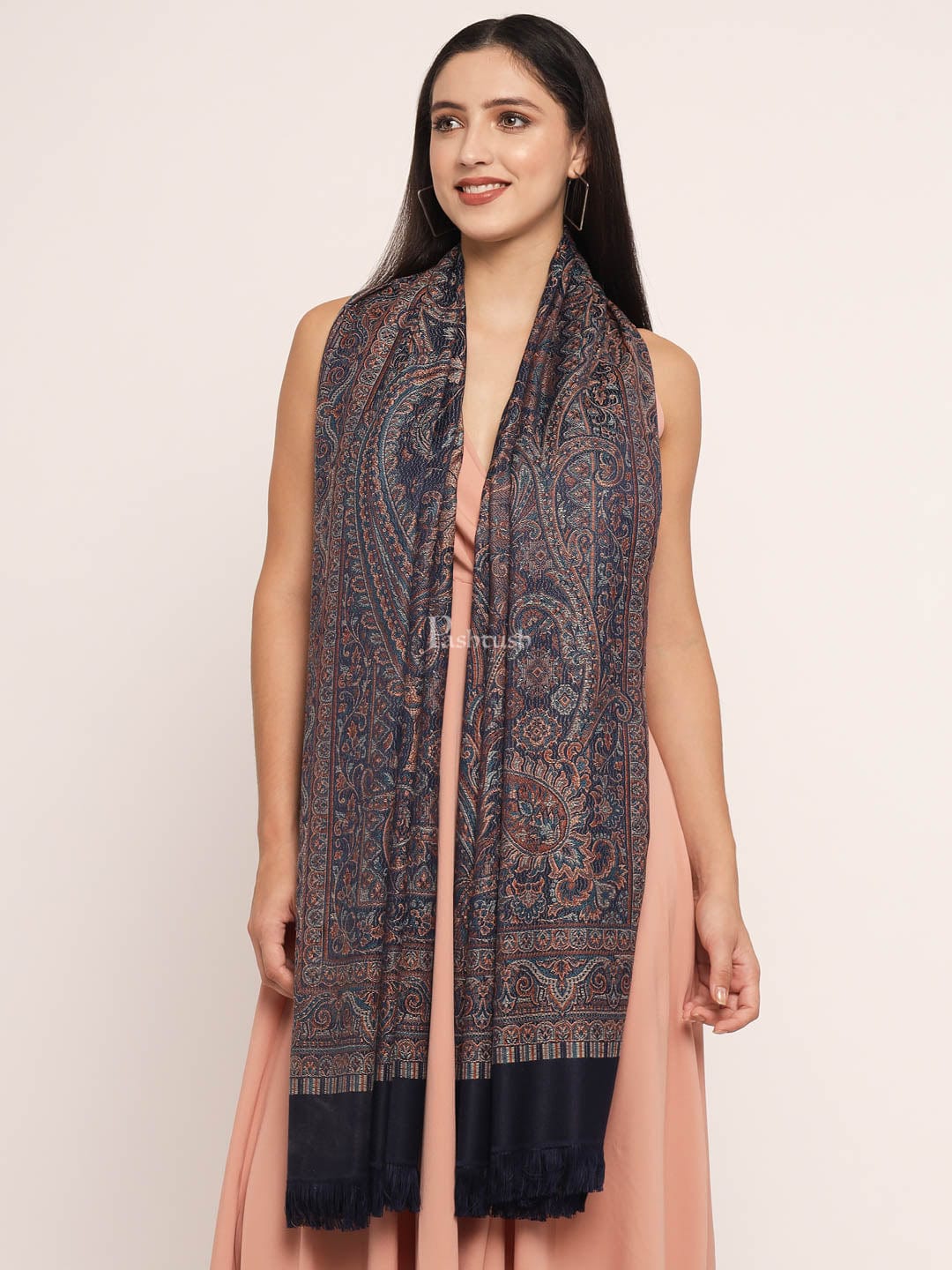 Pashtush Women'S Jamawar Shawl, Navy Blue - Image 2
