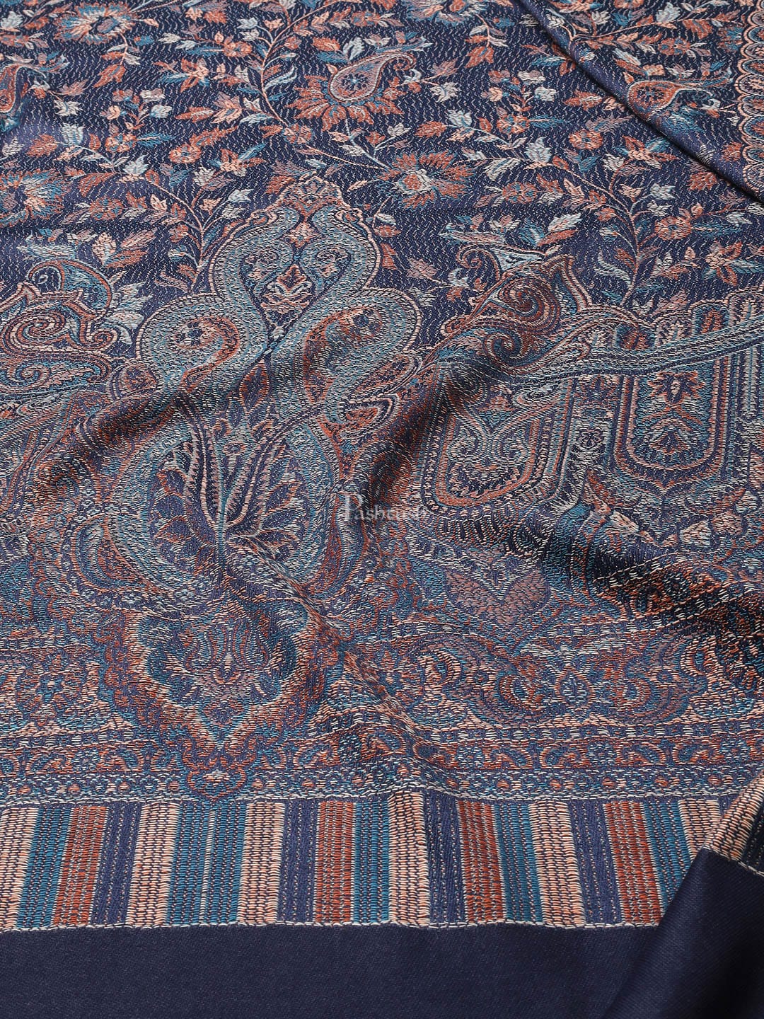 Pashtush Women'S Jamawar Shawl, Navy Blue - Image 3