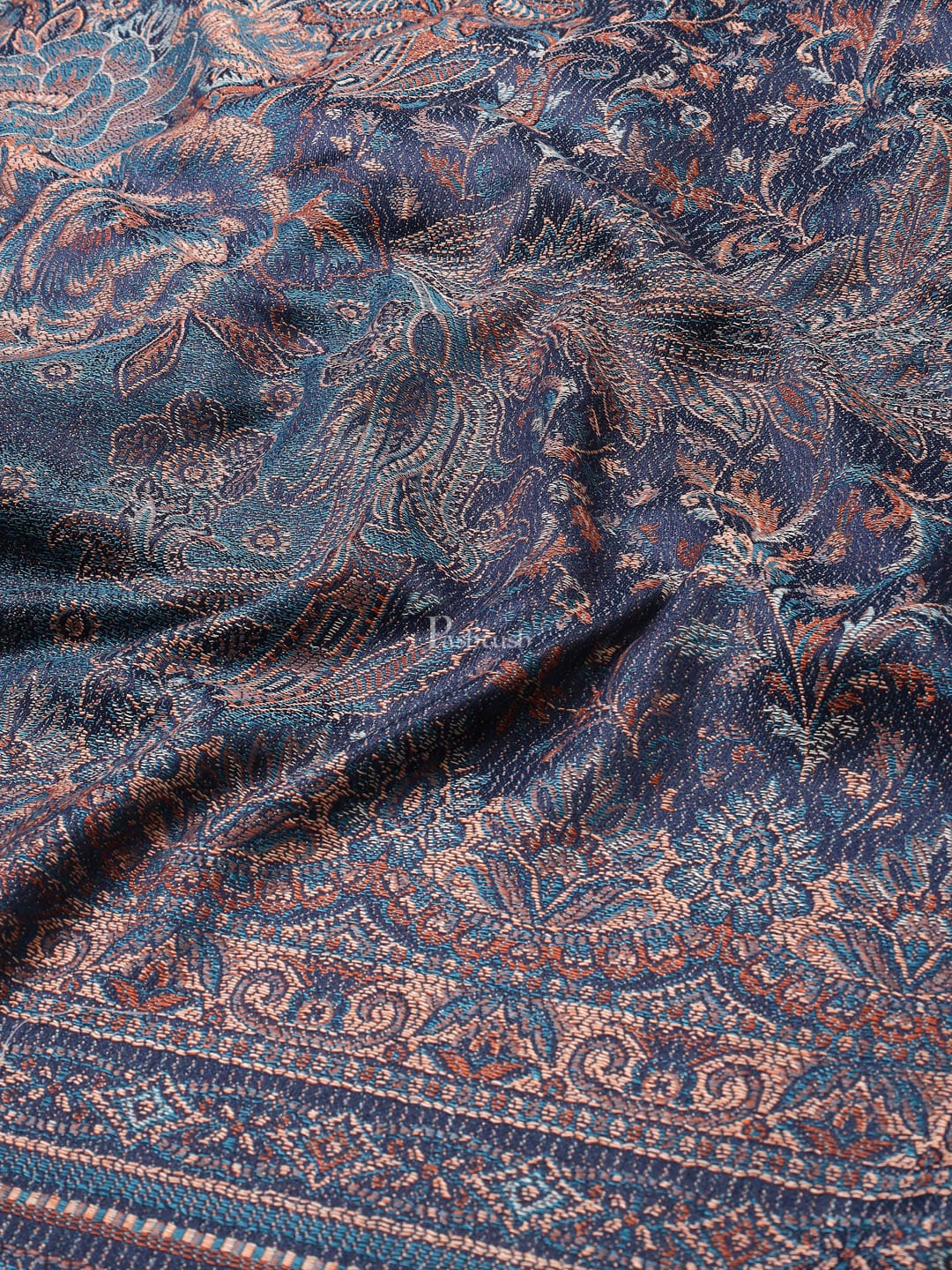 Pashtush Women'S Jamawar Shawl, Navy Blue - Image 3