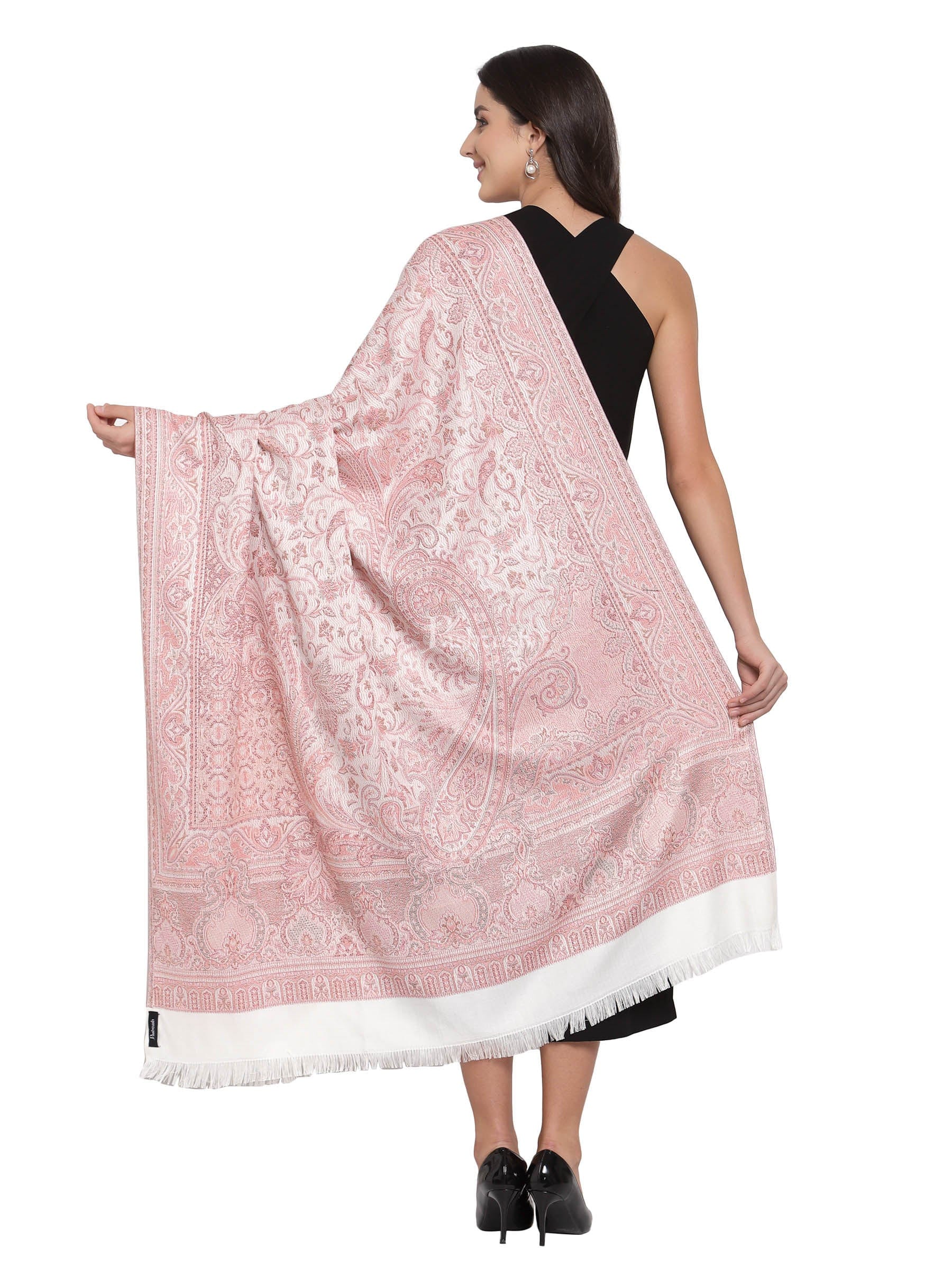 Pashtush Women'S Jamawar Shawl, Salmon - Ivory