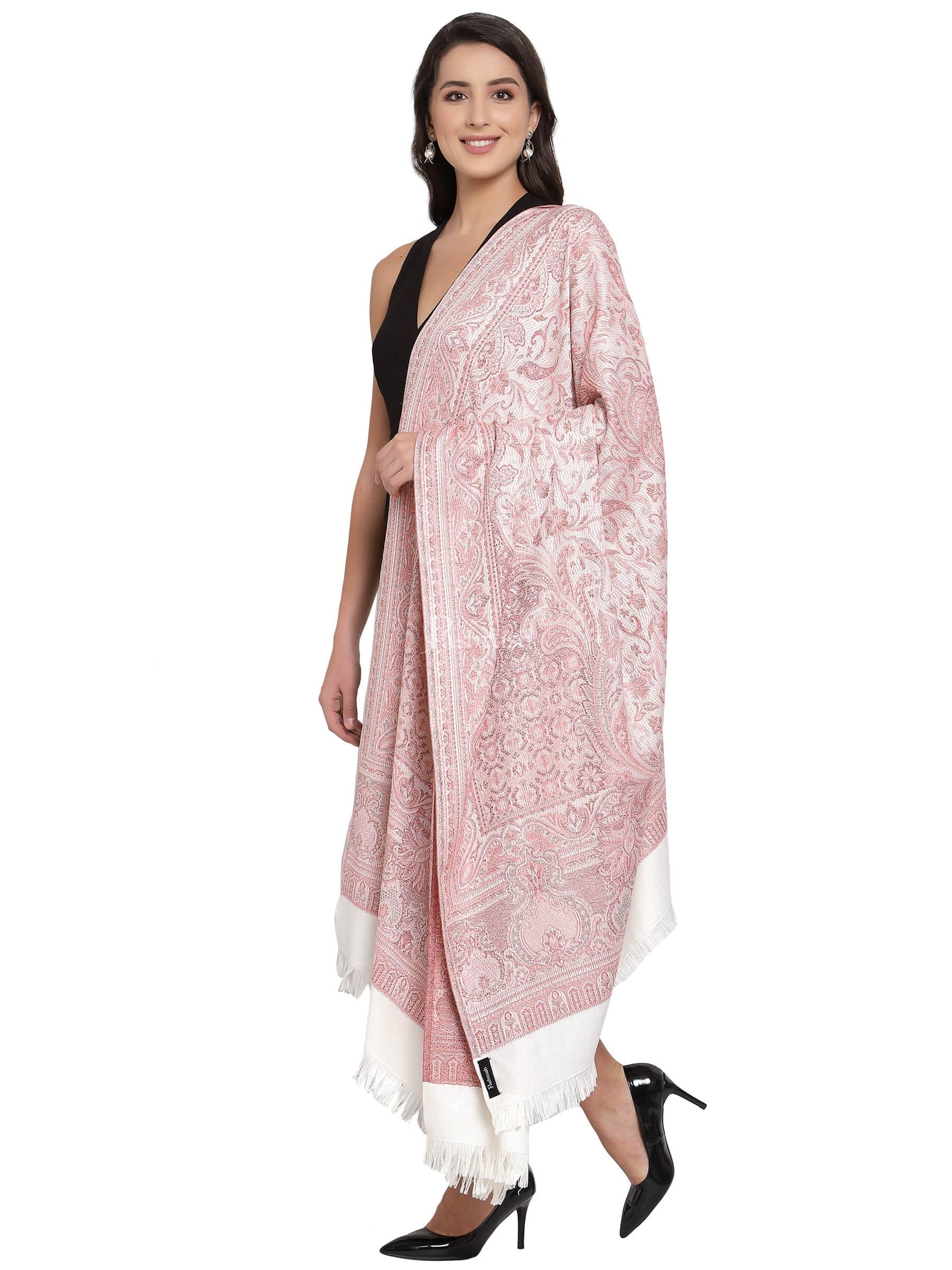 Pashtush Women'S Jamawar Shawl, Salmon - Ivory - Image 4