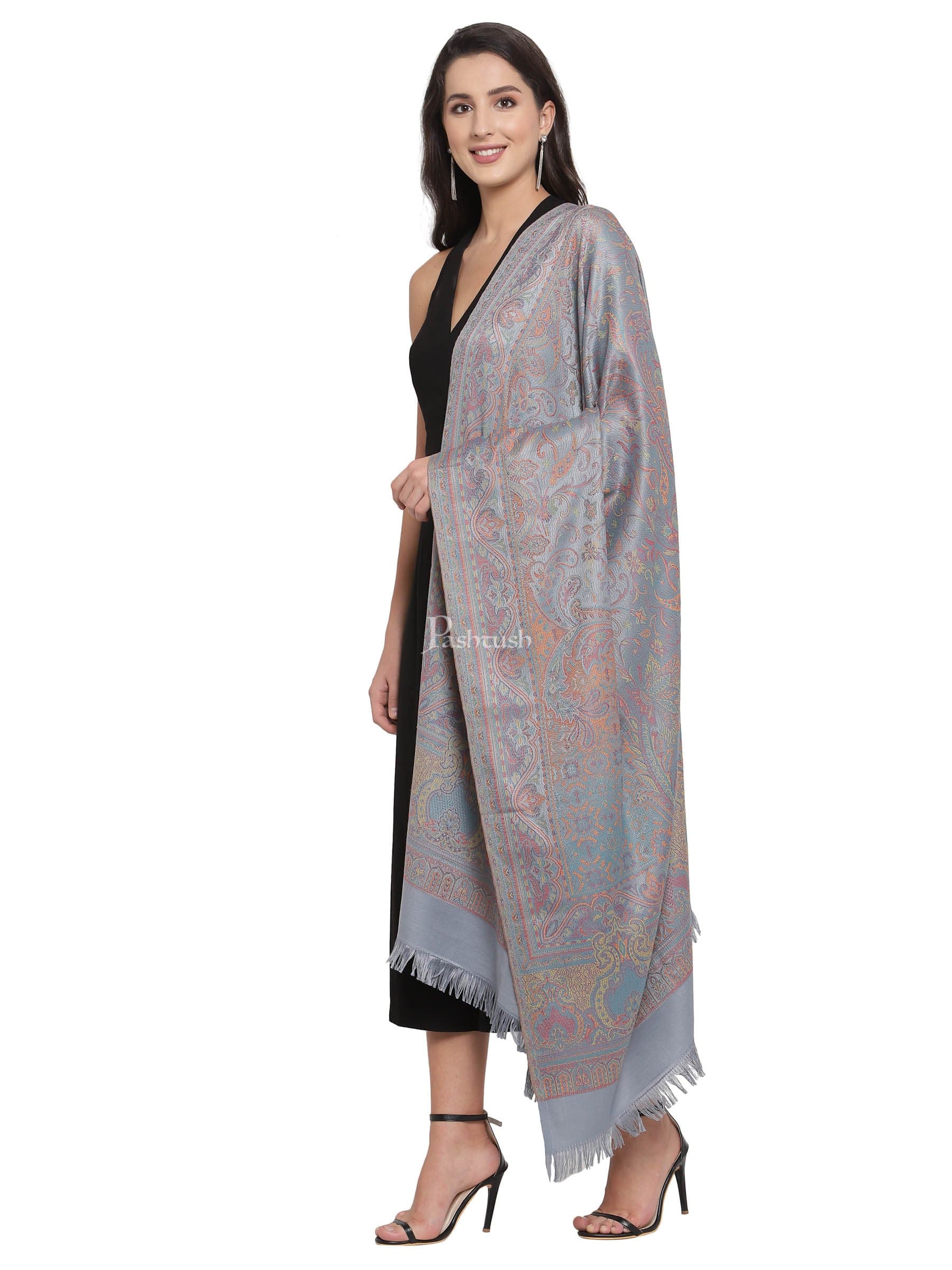 Pashtush Women'S Jamawar Shawl, Slate Grey - Image 4