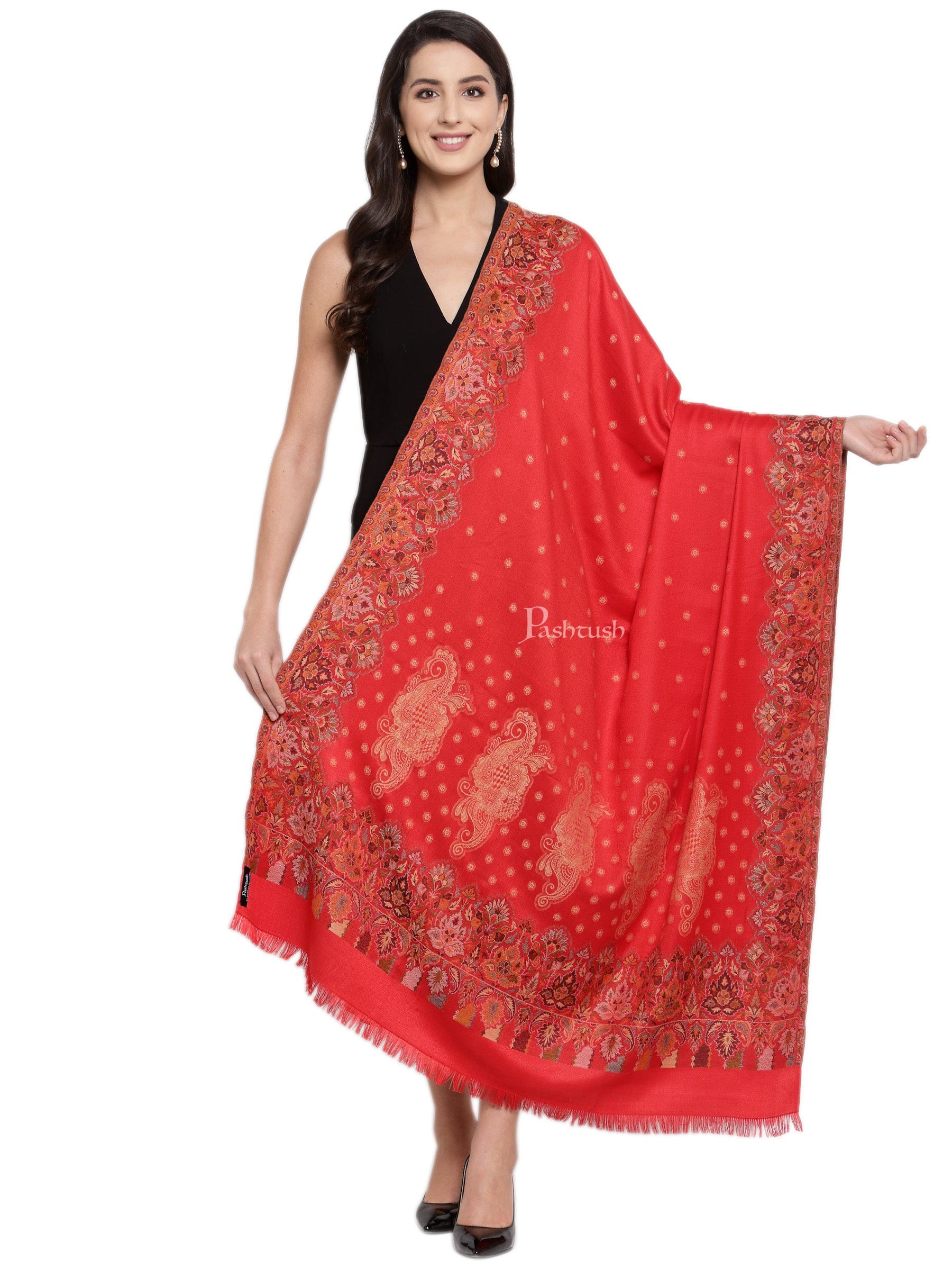 Pashtush Womens Jamawar Shawl, Soft Faux Pashmina Red