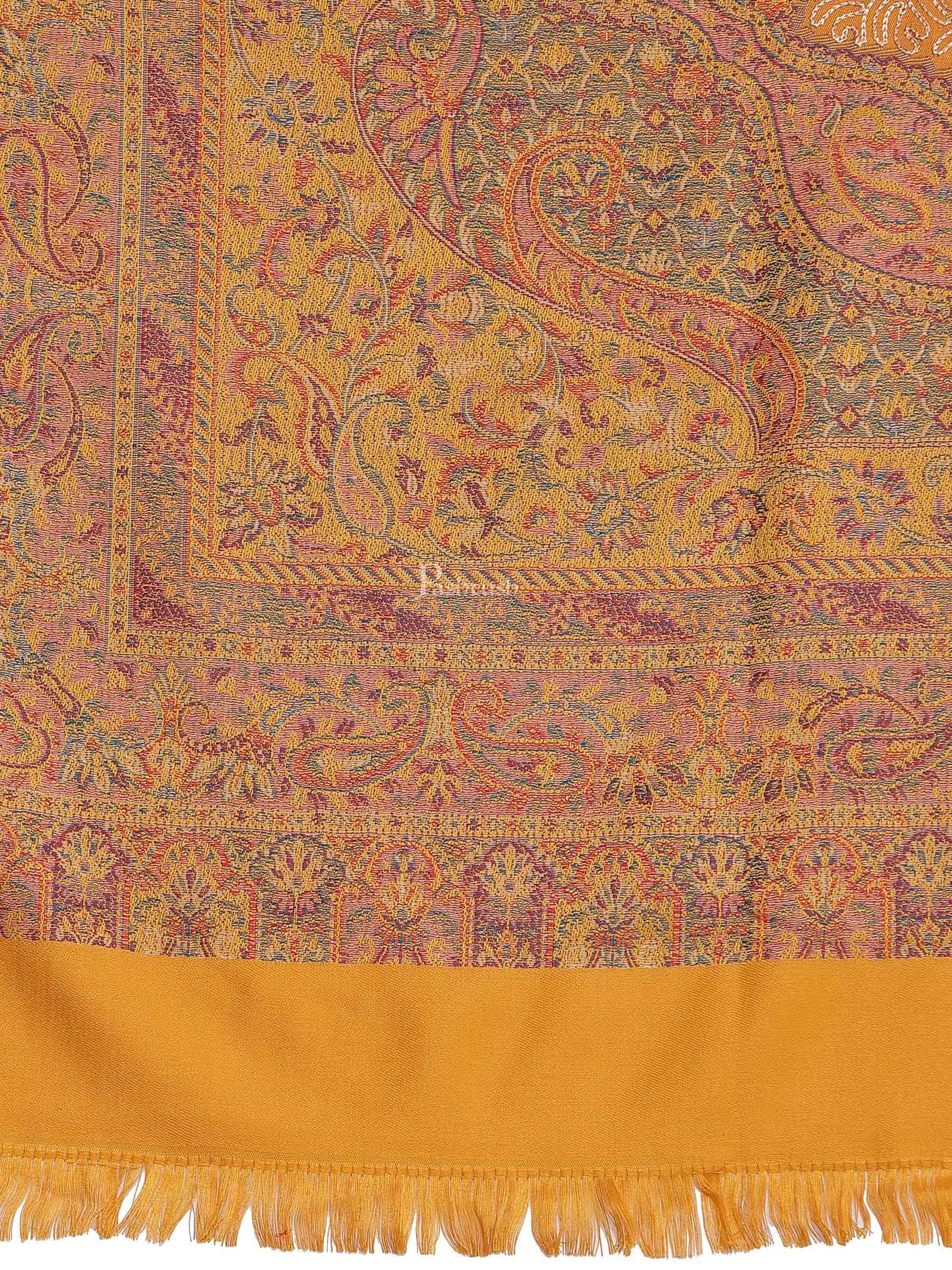 Pashtush Womens Jamawar Shawl With Hand Aari Embroidery, Silky Threadwork - Soft Faux Mustard - Image 2