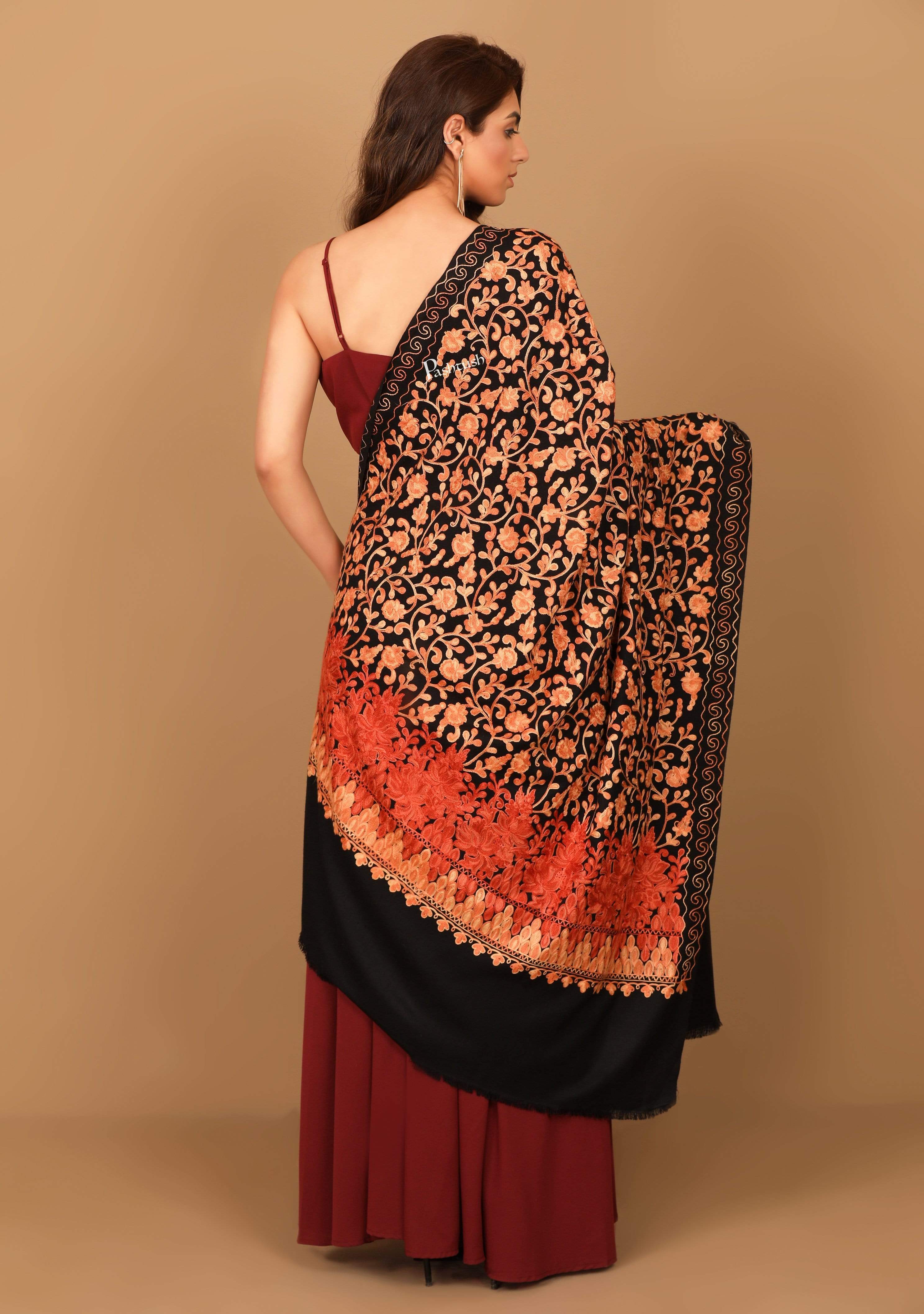 Pashtush Womens Jamawar Shawl With Hand Aari Embroidery, Silky Threadwork - Soft Faux Pashmina - Image 3