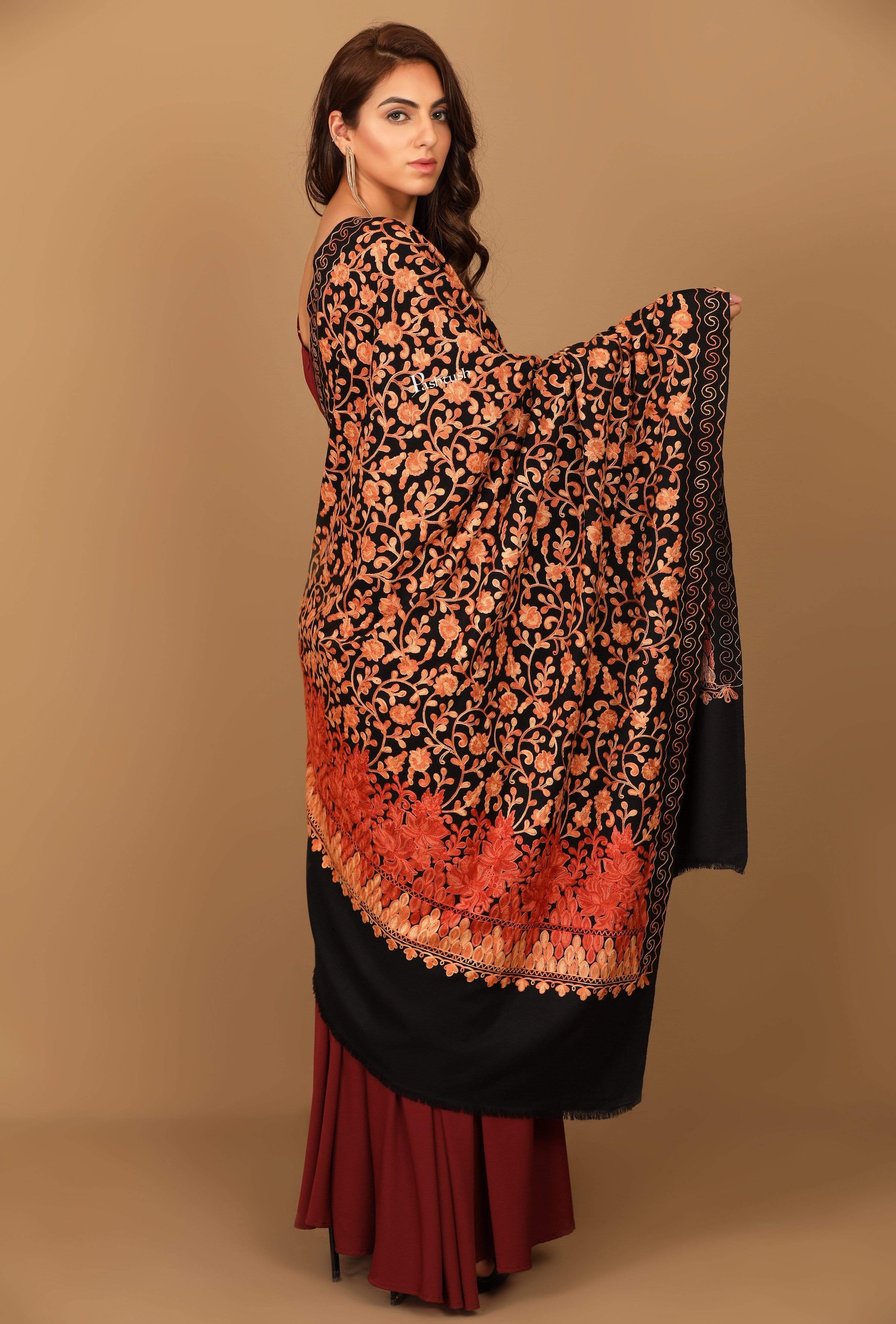 Pashtush Womens Jamawar Shawl With Hand Aari Embroidery, Silky Threadwork - Soft Faux Pashmina - Image 4