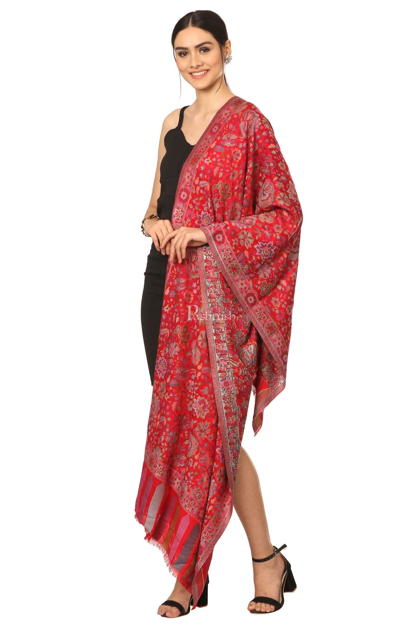 Pashtush Women'S Ethnic Design, Soft Bamboo Scarf, Casual Shawls, Stoles, Wraps (Soft Bamboo) Black (Maroon)