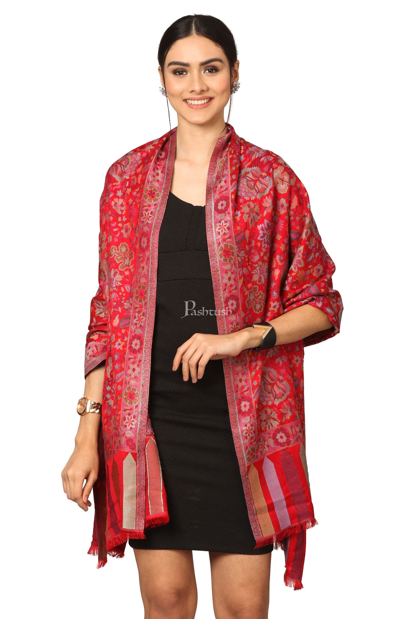 Pashtush Women'S Ethnic Design, Soft Bamboo Scarf, Casual Shawls, Stoles, Wraps (Soft Bamboo) Black (Maroon) - Image 3