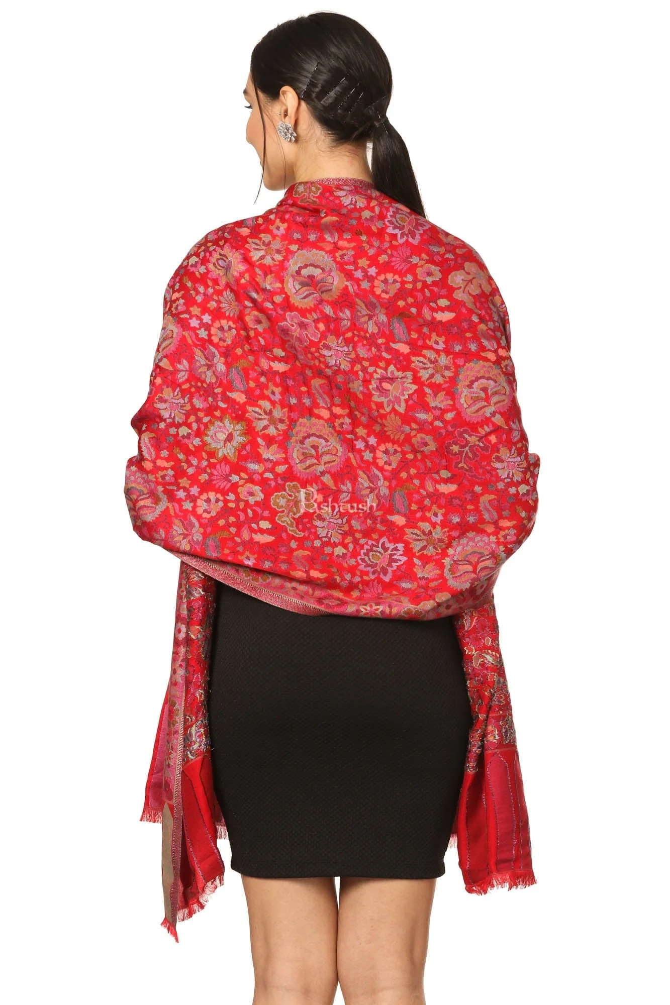 Pashtush Women'S Ethnic Design, Soft Bamboo Scarf, Casual Shawls, Stoles, Wraps (Soft Bamboo) Black (Maroon) - Image 4