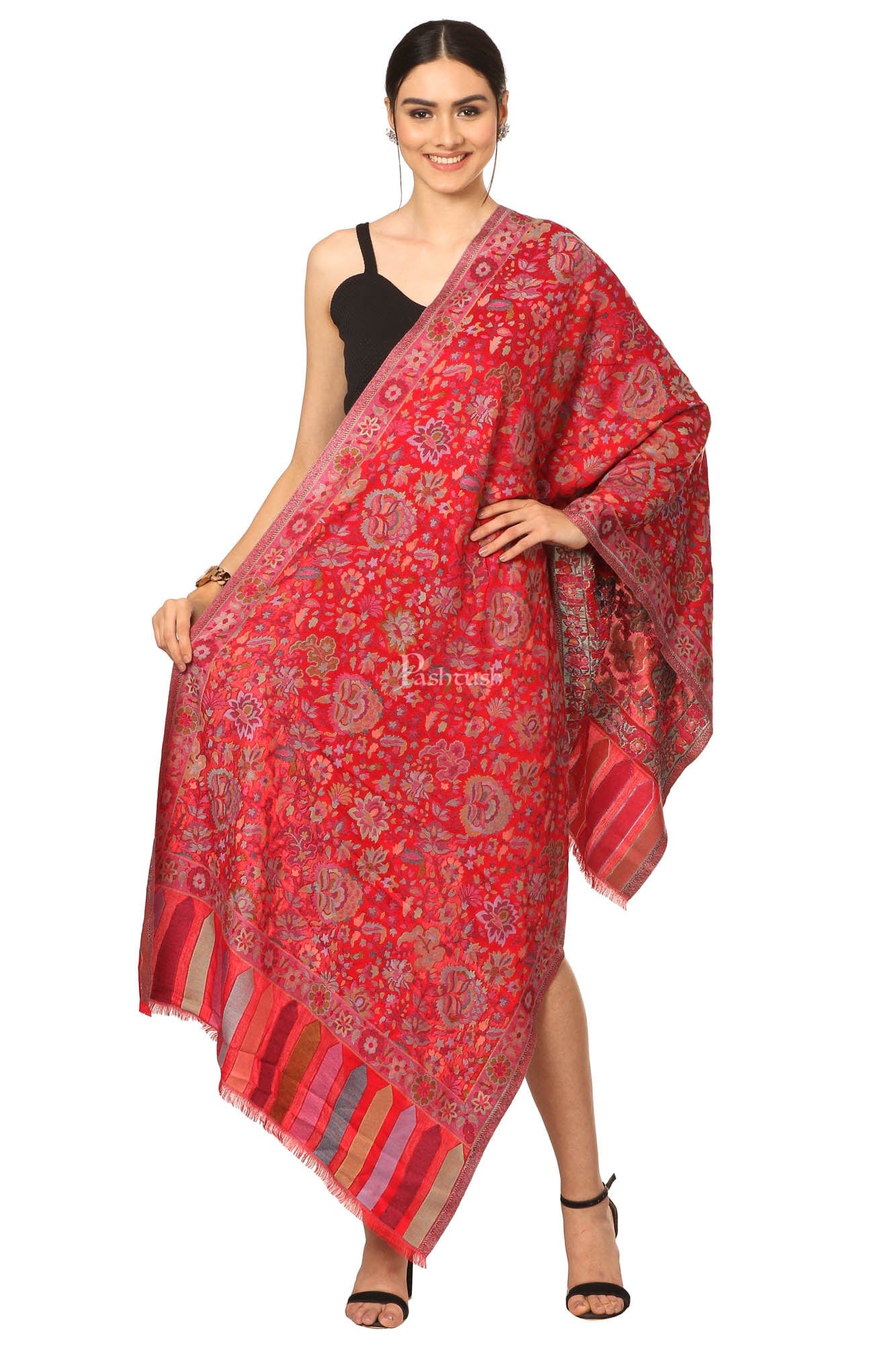 Pashtush Women'S Ethnic Design, Soft Bamboo Scarf, Casual Shawls, Stoles, Wraps (Soft Bamboo) Black (Maroon) - Image 5