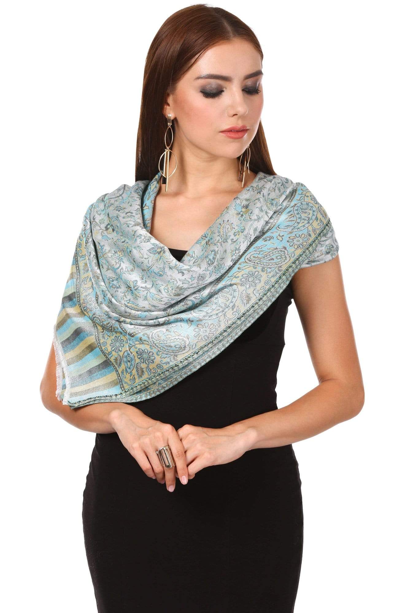 Pashtush Women'S Ethnic Design, Soft Bamboo Scarf, Casual Stole, Sea Green