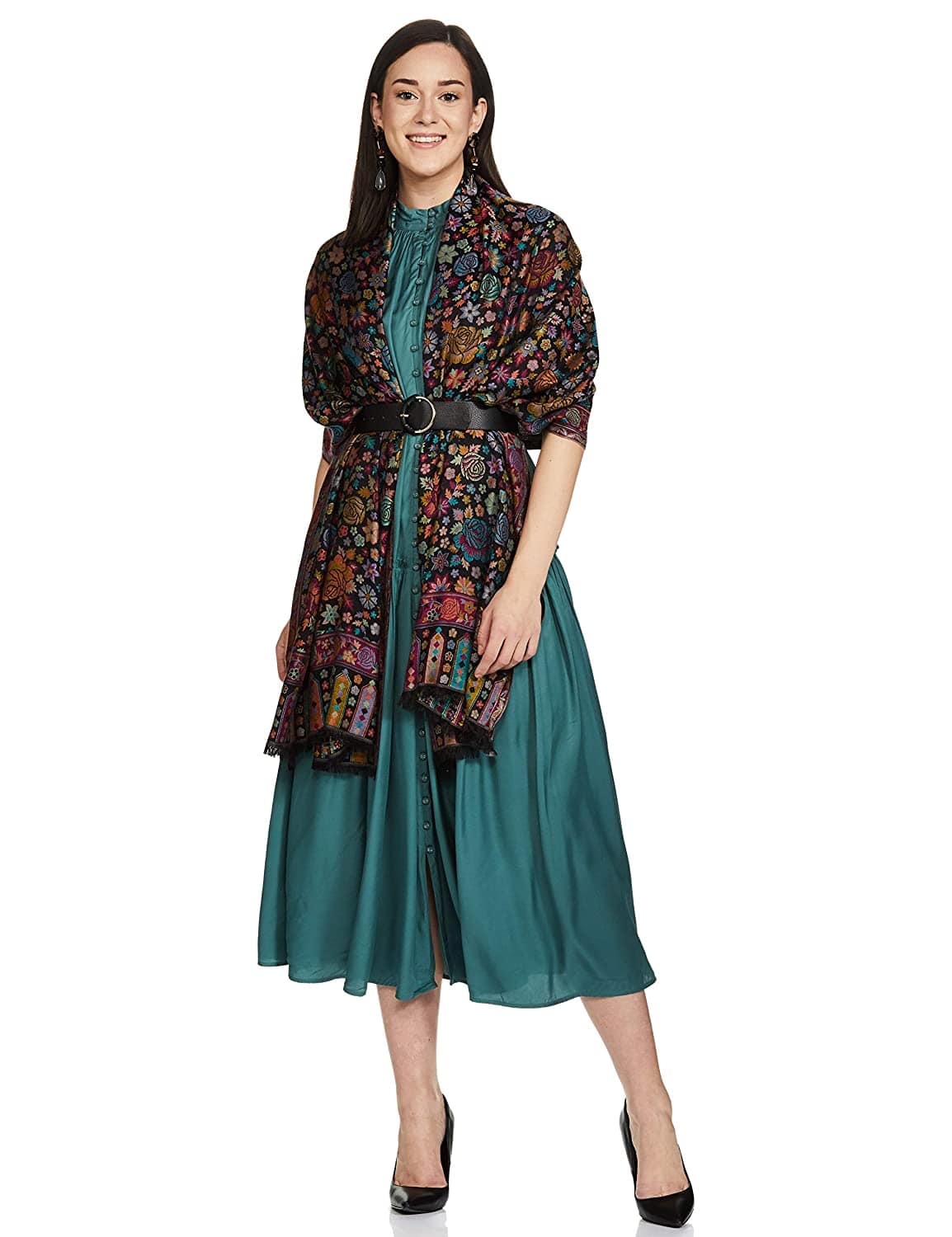 Pashtush Women'S Ethnic Design, Soft Bamboo Scarf, Casual Stoles - Gulaabdar Black
