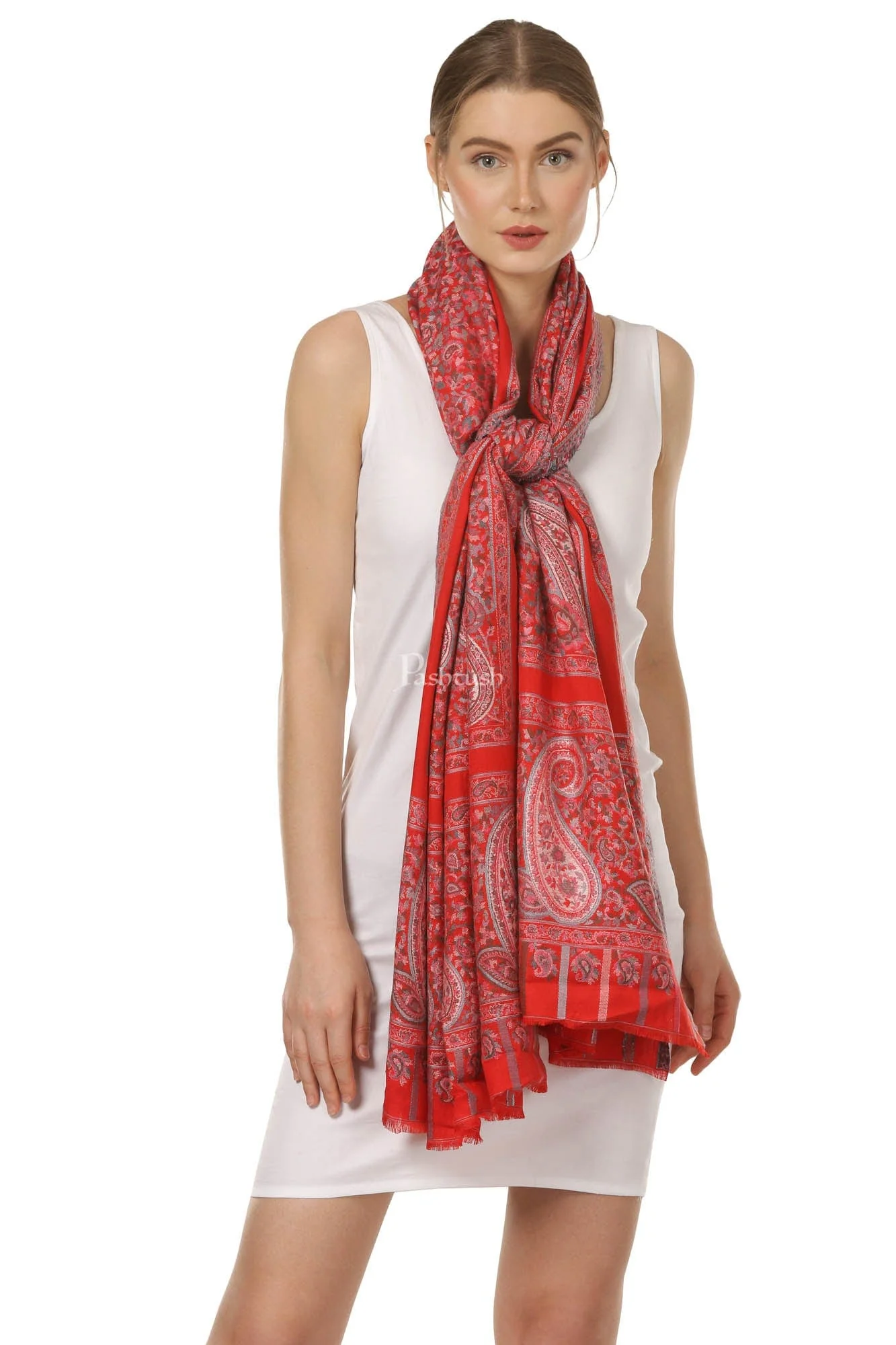 Pashtush Women'S Ethnic Design, Soft Bamboo Scarf, Casual Stoles - Red - Image 3