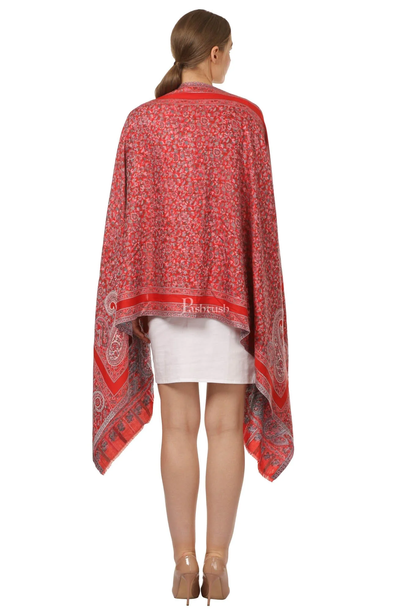 Pashtush Women'S Ethnic Design, Soft Bamboo Scarf, Casual Stoles - Red - Image 4