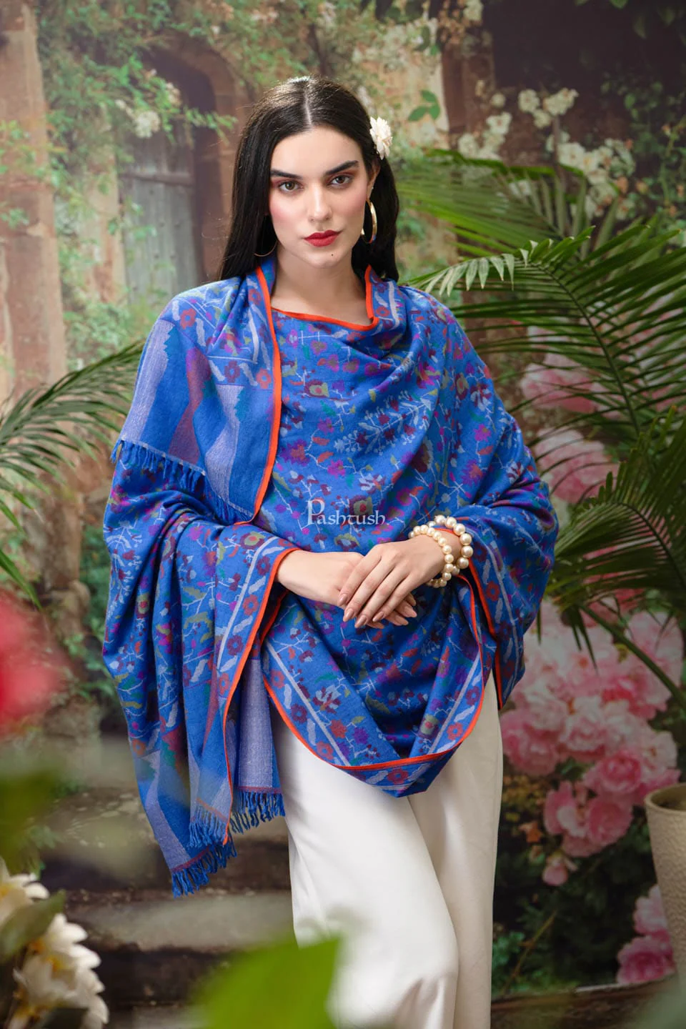 Pashtush Womens Kaani Pashmina Shawl, 100% Hand Woven, Multicolour