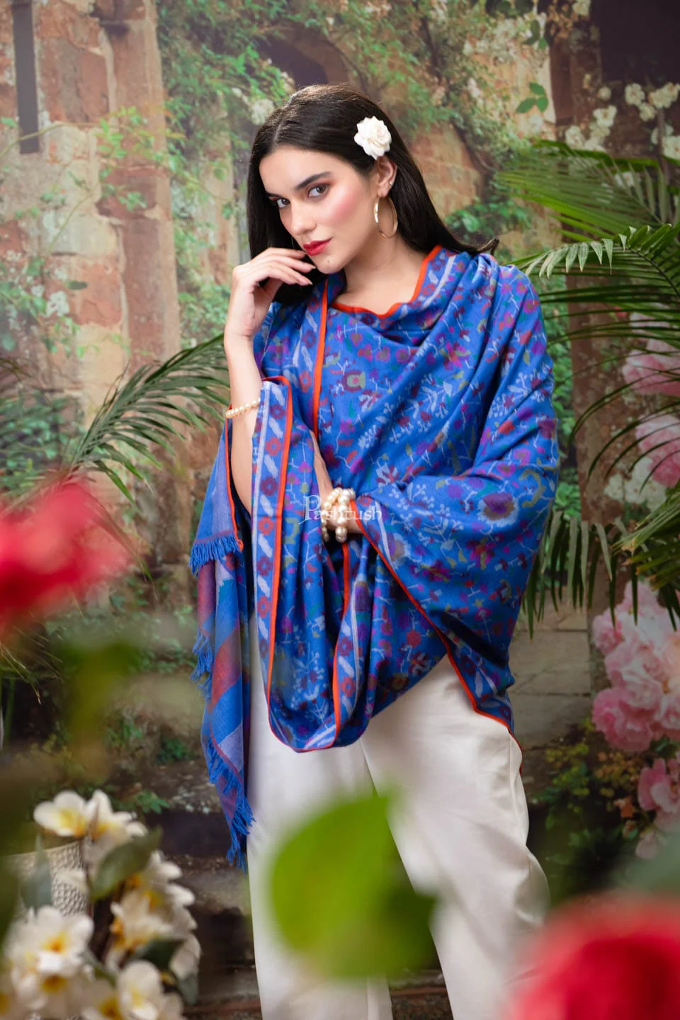 Pashtush Womens Kaani Pashmina Shawl, 100% Hand Woven, Multicolour - Image 3