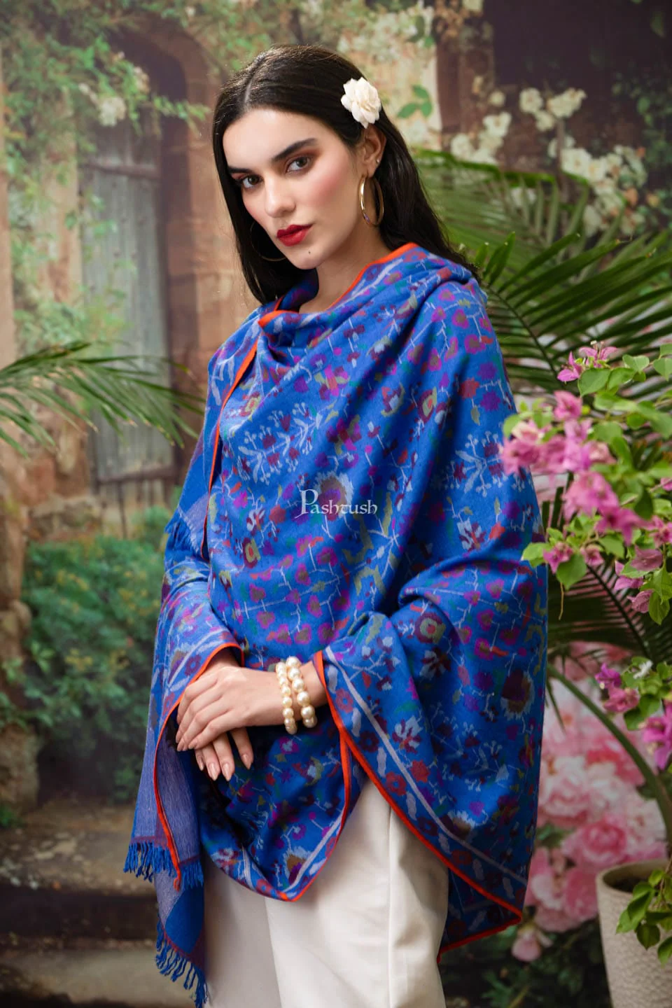 Pashtush Womens Kaani Pashmina Shawl, 100% Hand Woven, Multicolour - Image 4