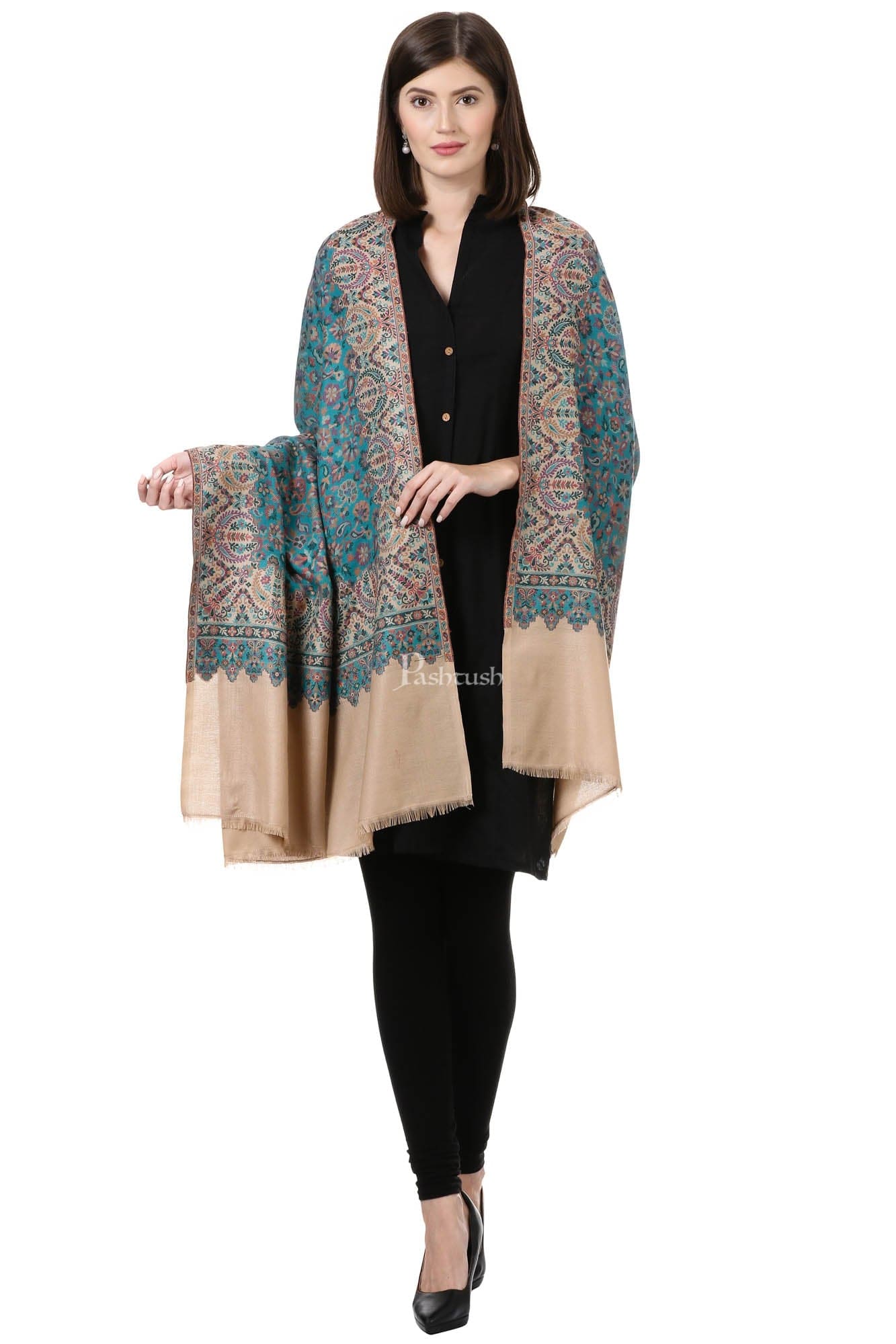 Pashtush Womens Shawl,"Rich Garden Aesthic" Design, Inspired By Vintage Jamawar Shawls, Faux Pashmina Shawls, Soft And Warm - Image 5