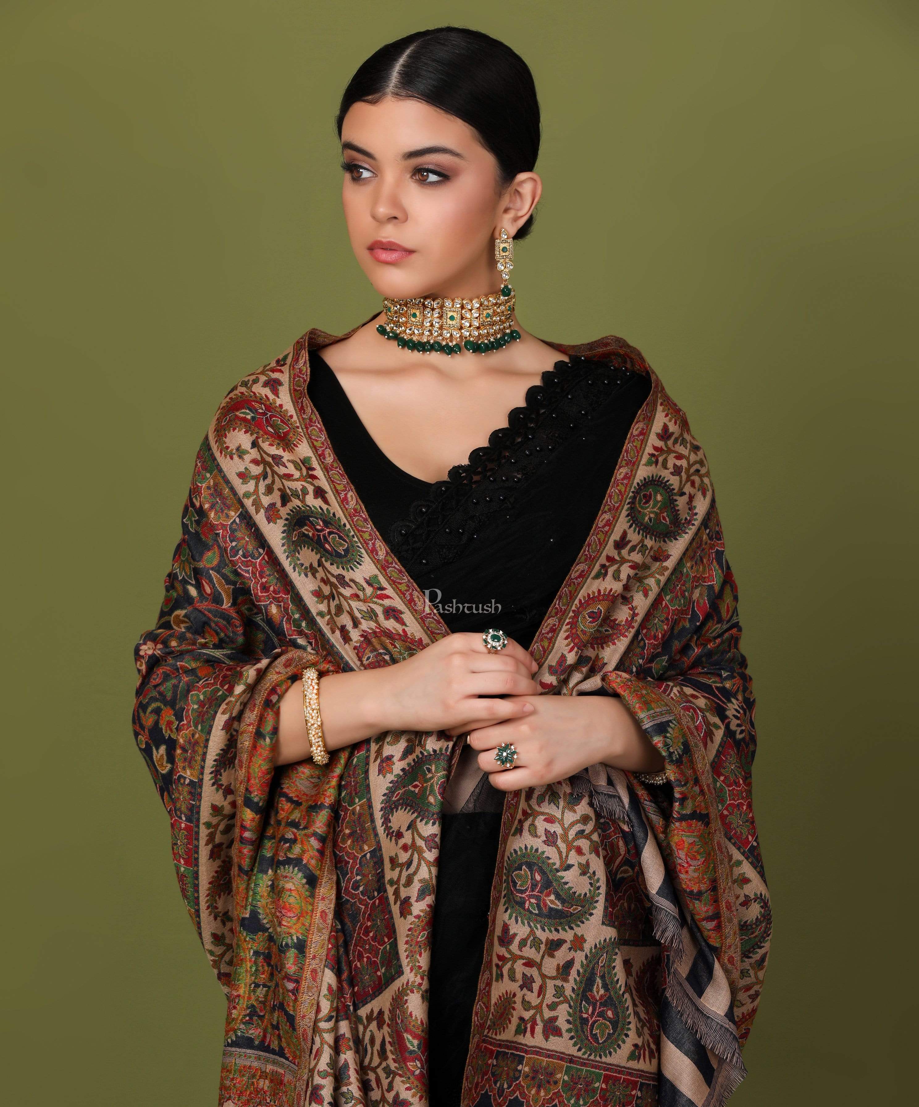 Pashtush Womens Ethnic Shawl, Faux Pashmina, Soft And Warm, Multicoloured and Beige - Image 4