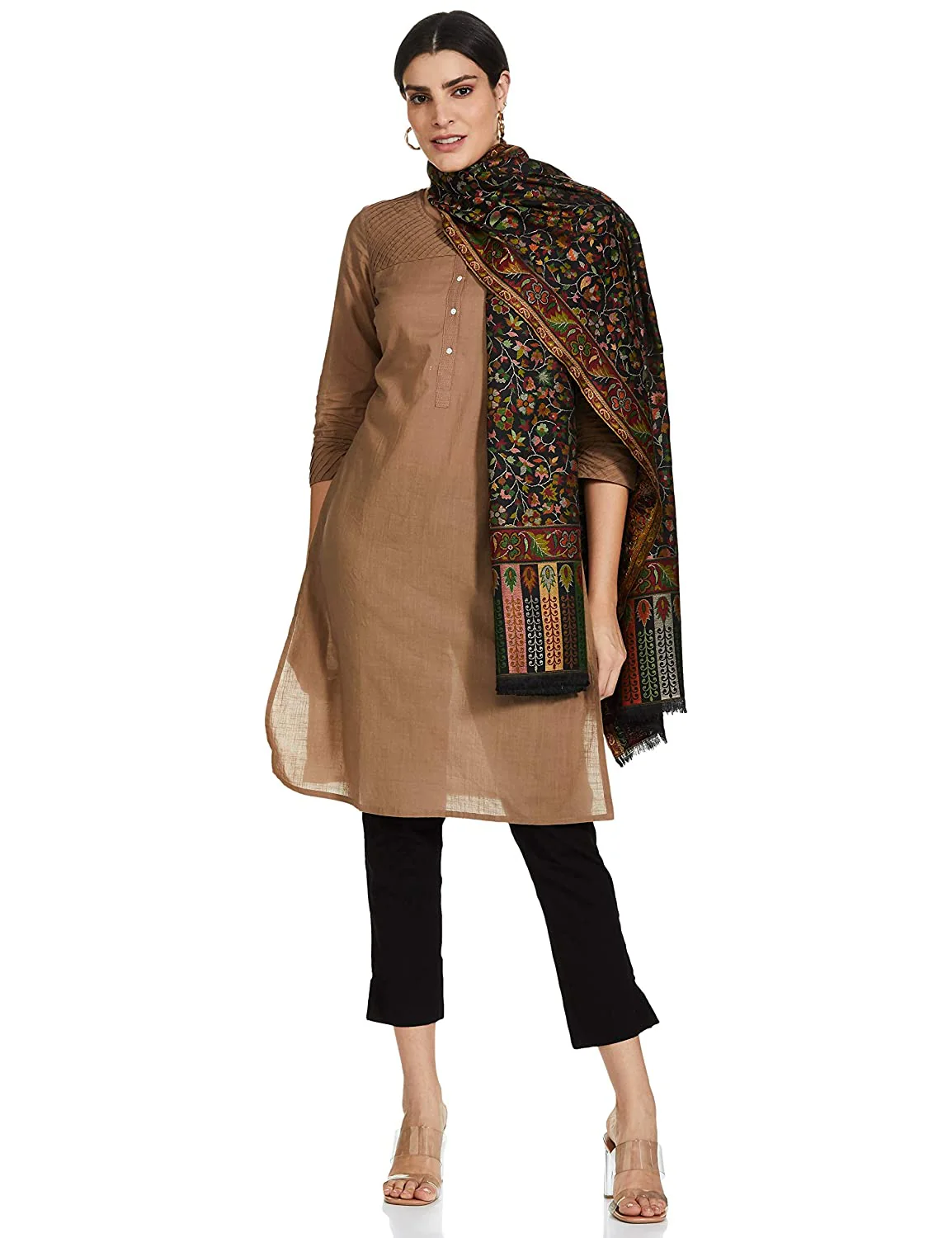Pashtush Women Black Ethnic Motifs Woven Design Designer Shawl - Image 11
