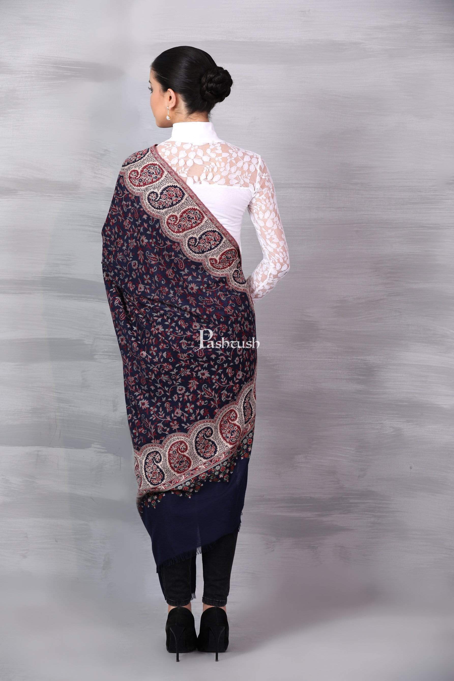 Pashtush Womens Ethnic Shawl, Faux Pashmina, Soft And Warm, Navy Blue - Image 5